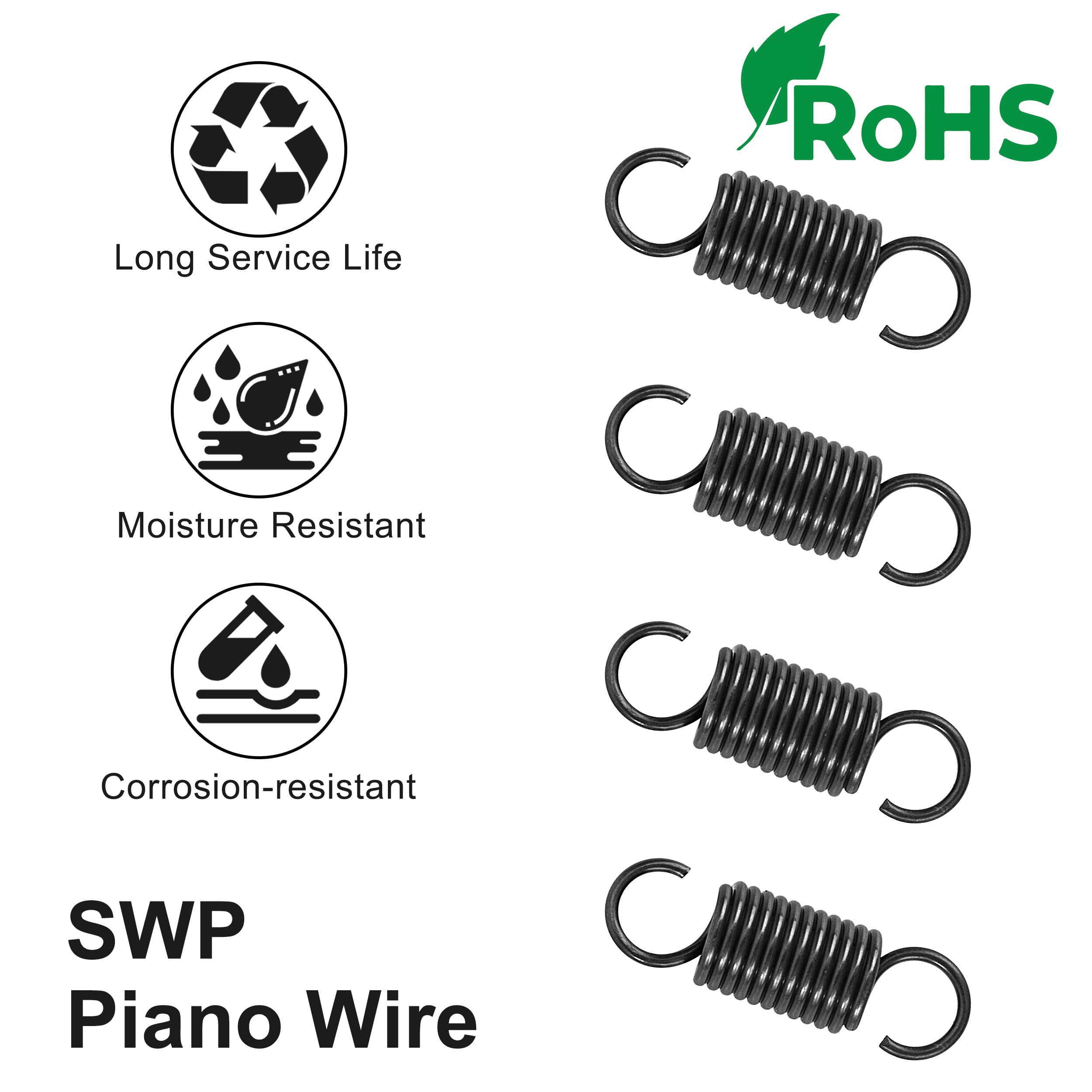 Sprężyny przedłużające 25 mm Sprężyny naciągowe z hakiem Fortepian Wire Sprężyna Średnica zewnętrzna 8mm Średnica drutu 1,0 mm Siła Sprężyna 2,5 kg 10 sztuk