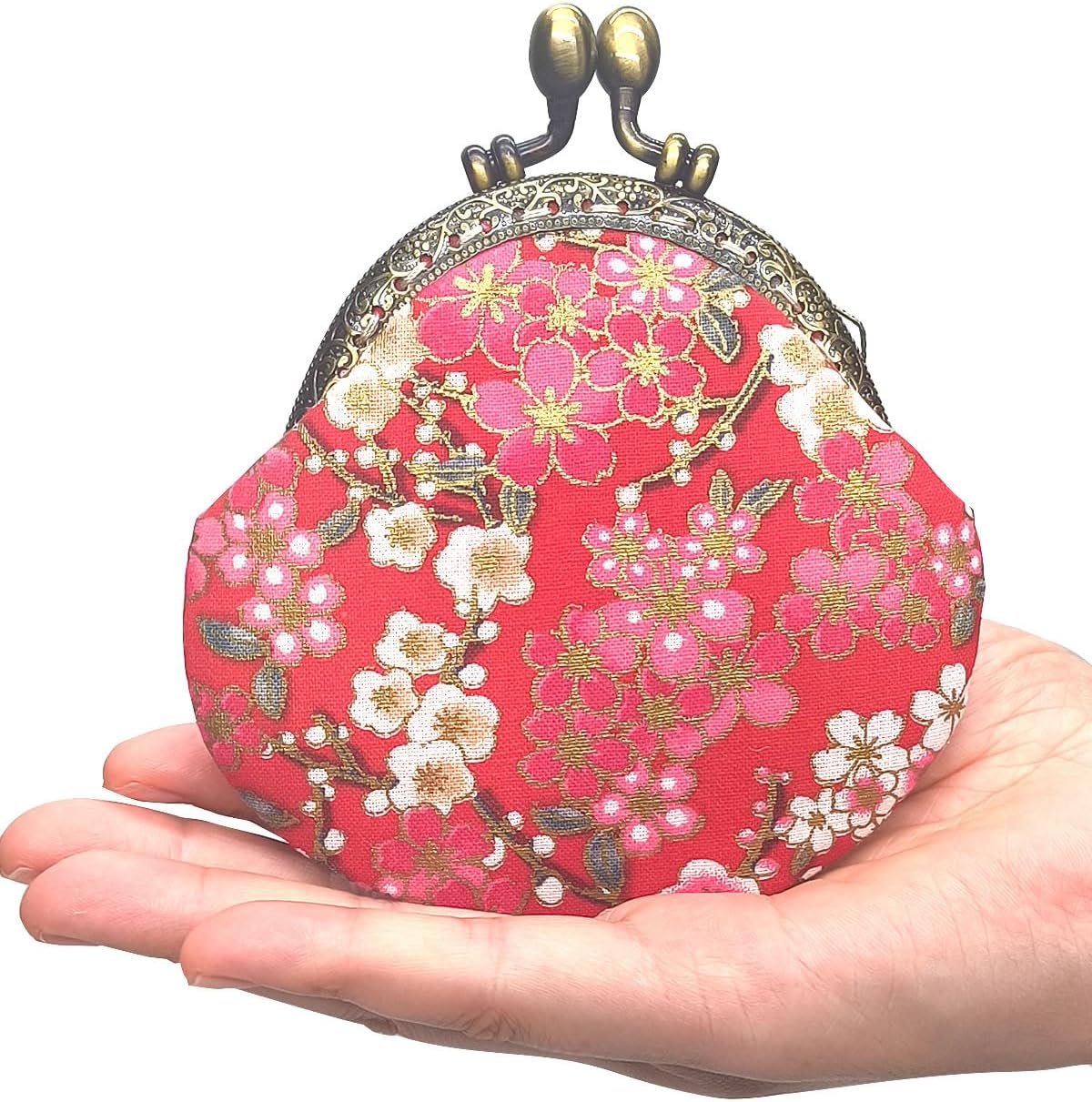 Mini Vintage Cotton Kiss-lock Coin Purse Buckle Wallet for Women(red) image 2