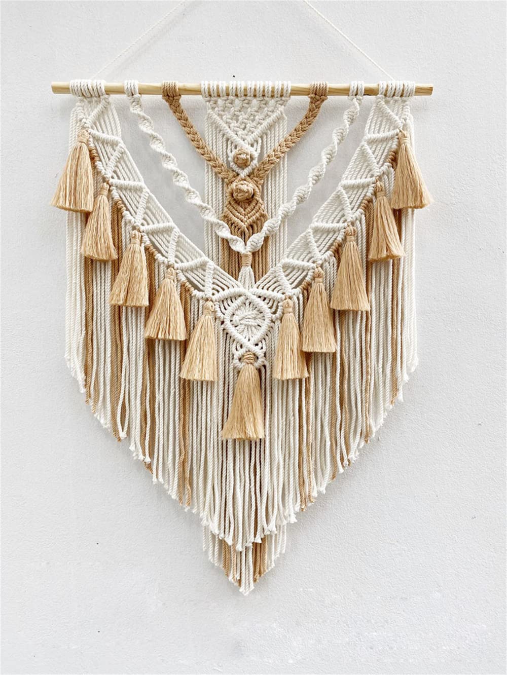 BMIDRUT Tapiz de macramé tejido hecho a mano con borlas, adorno para dormitorio, sala de estar, apartamento, 45 x 75 cm