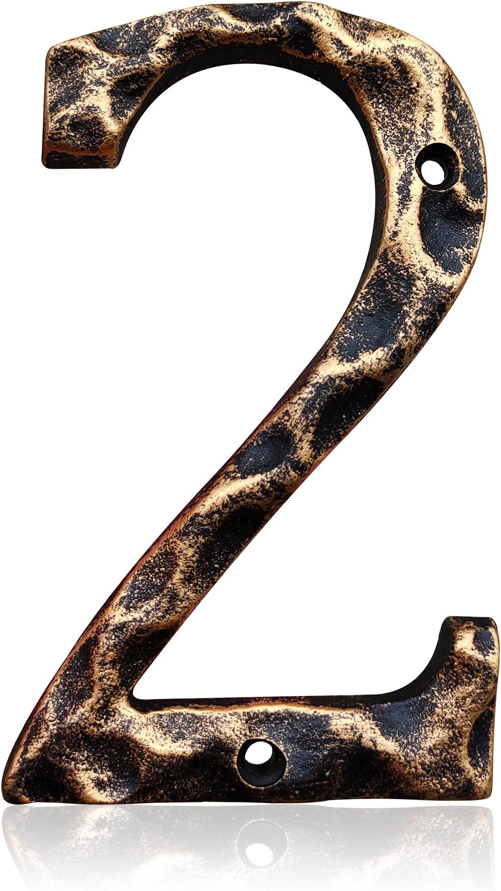 5.5 Inch House Numbers & Letters, Highly Visible Cast Iron Metal Home Address Number for Street Office Mailbox, Antique Brass (Number 2)