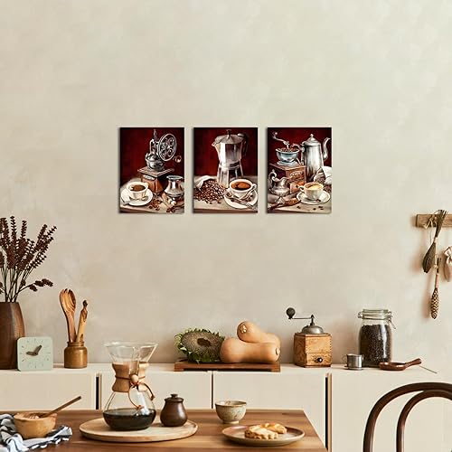 Miniatura 5 de iHAPPYWALL Arte de pared de café vintage con diseño de taza de café de la comida, impresión en lienzo para cocina rústica, comedor, cafetería, bar,