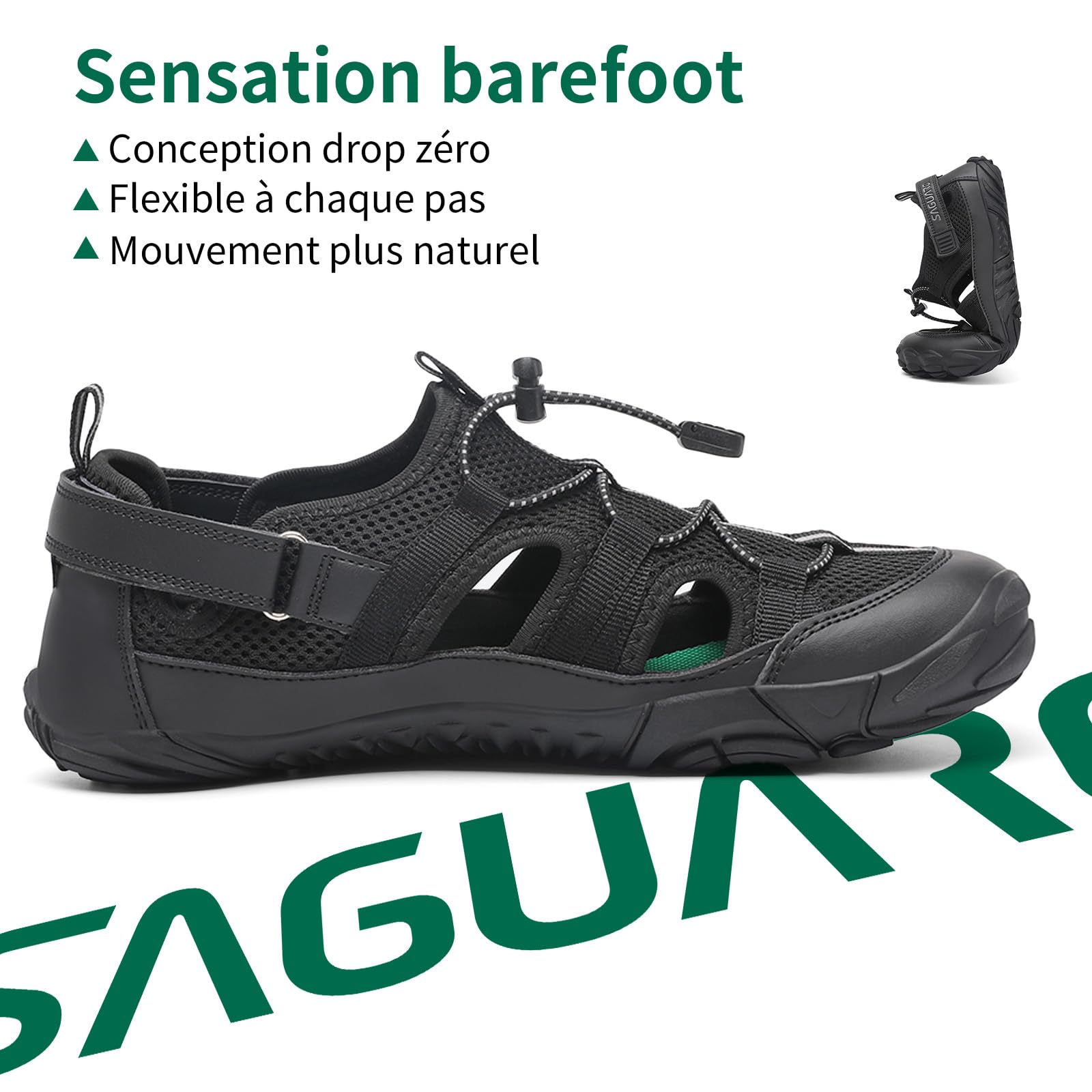 SAGUARO Unisexe Sandales de Randonnée Antidérapant Été avec Semelle Zero Drop et Wide Toe Box, 36-48