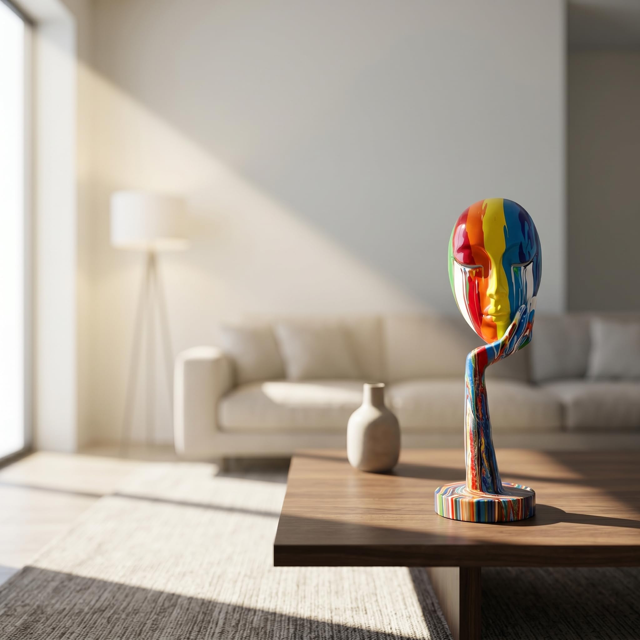 suruim Schlichte kreative Bunte Frauengesichtskulptur Denkerin Lady Skulptur abstrakte Charaktere Handwerk Ornamente Home Office Wohnzimmer Arbeitszimmer Dekorationen (groß 39 cm)
