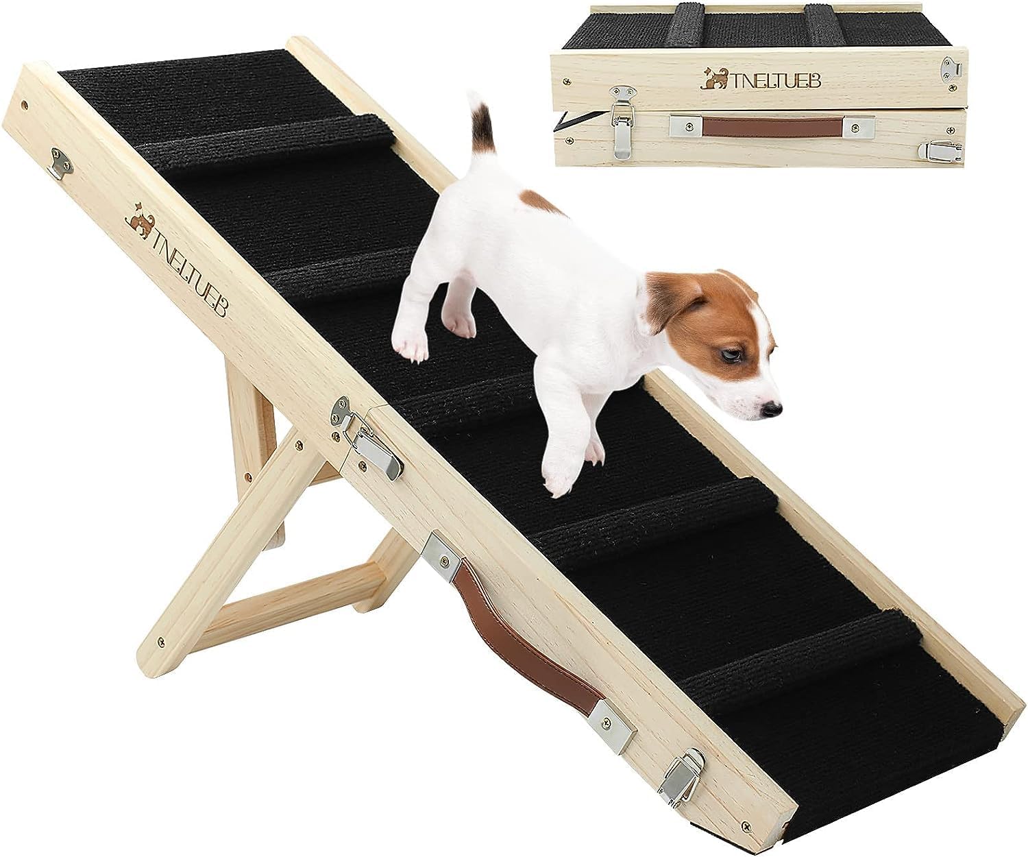 Small Dog Ramp, Wooden Folding Portable Pet Ramp, Rated for 30 LBS, 32.6" Long and Adjustable