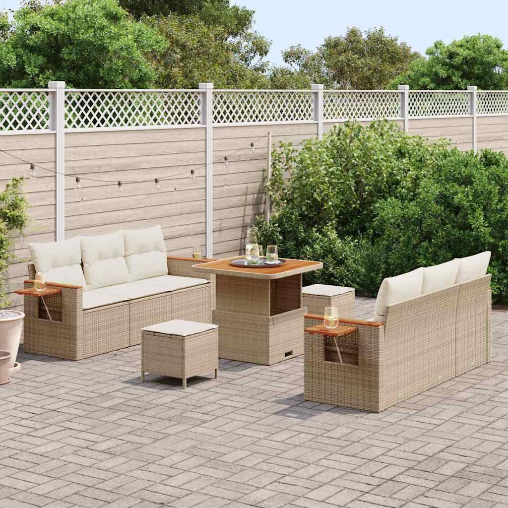 Zestaw mebli ogrodowych z poduszkami, beżowy polirattan, modułowy, odporny na promieniowanie UV, miejsce do przechowywania, 80 x 80 x 71 cm, do ogrodu, na patio, nowoczesne wzornictwo