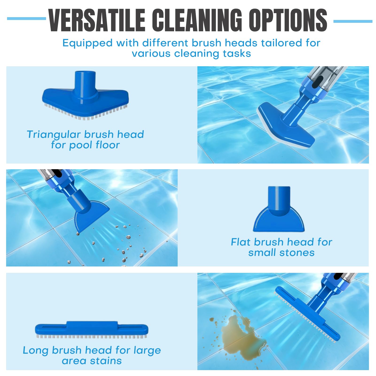 Bostar Aspirateur de Piscine sans Fil 3 en 1, 20L/Min, avec Manche Télescopique, Nettoyeur de Piscine Batterie