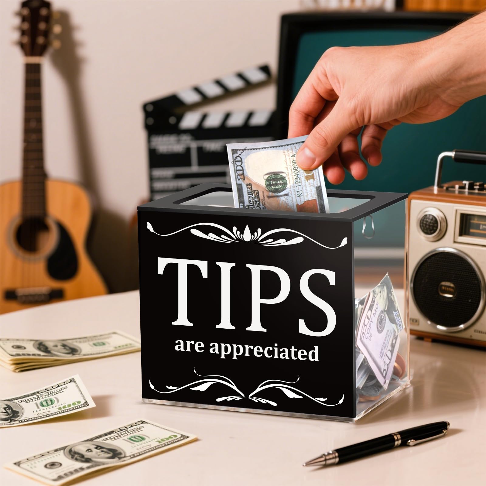 Prounion Tip Jars for Money Acrylic Tip Box Bucket 6 x 4 x 5 Inch Money Coin Storage Container Acrylic Donation Collection Suggestion Raffle Cash Box Jar for Restaurants Musicians Bartender - Image 3