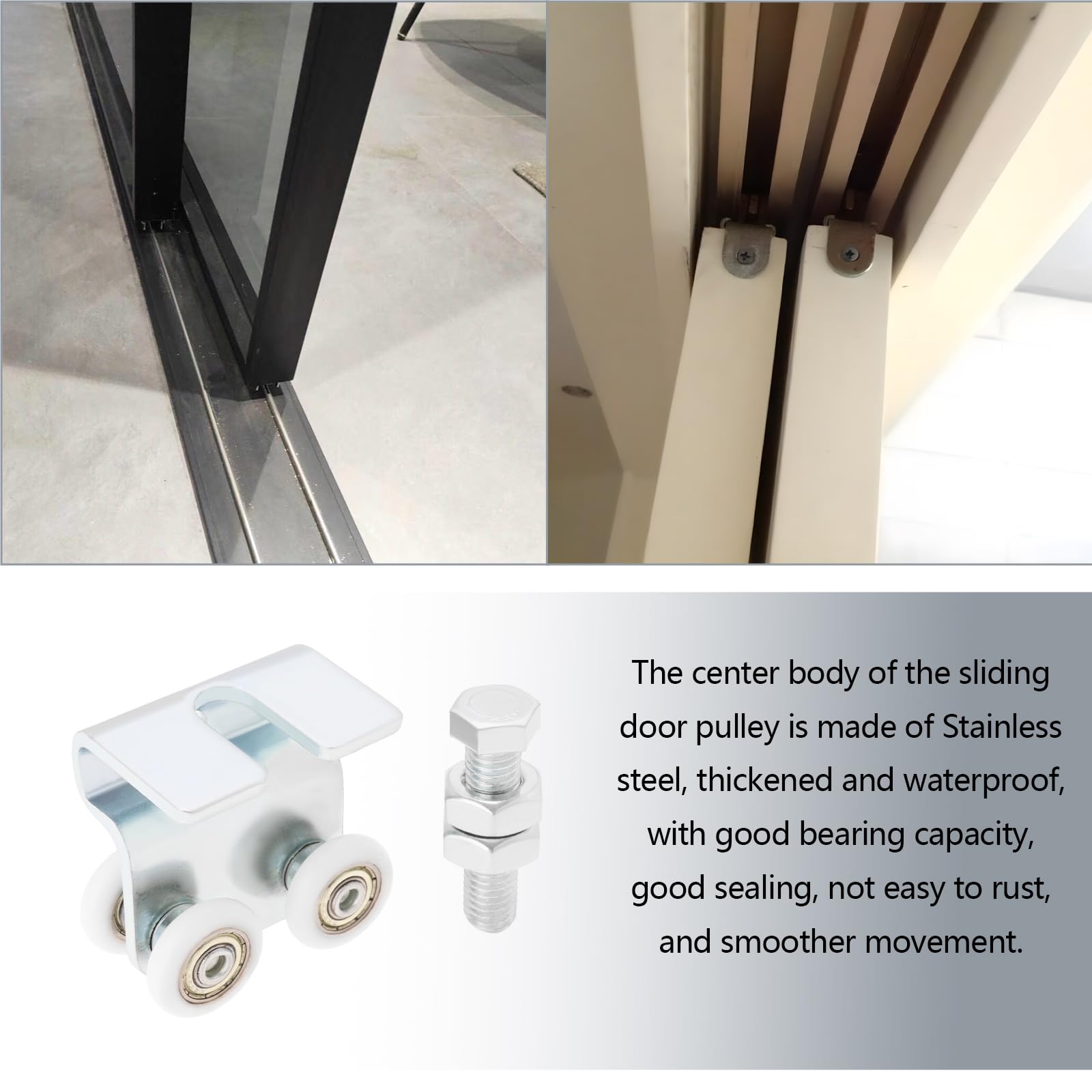 YINETTECH 2PCS Nylon Sliding Track Roller Device Stainless Steel Roller Carriage Kit with Bolts Nuts for Barn Doors Sliding Doors Kitchen Spaces - Image 3