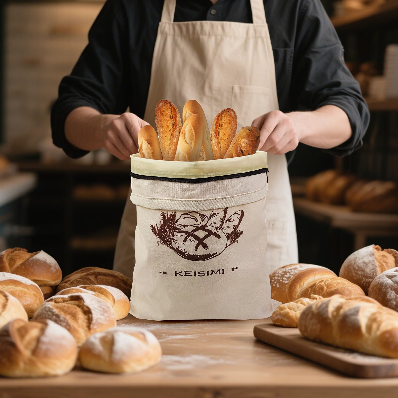 Wiederverwendbare Brotbeutel für hausgemachtes Brot, 2 Stück, Bienenwachs-Brotbeutel für Sauerteig, Baumwollleinen, Lebensmittelaufbewahrungsbeutel zum Frischhalten – extra groß mit Reißverschluss