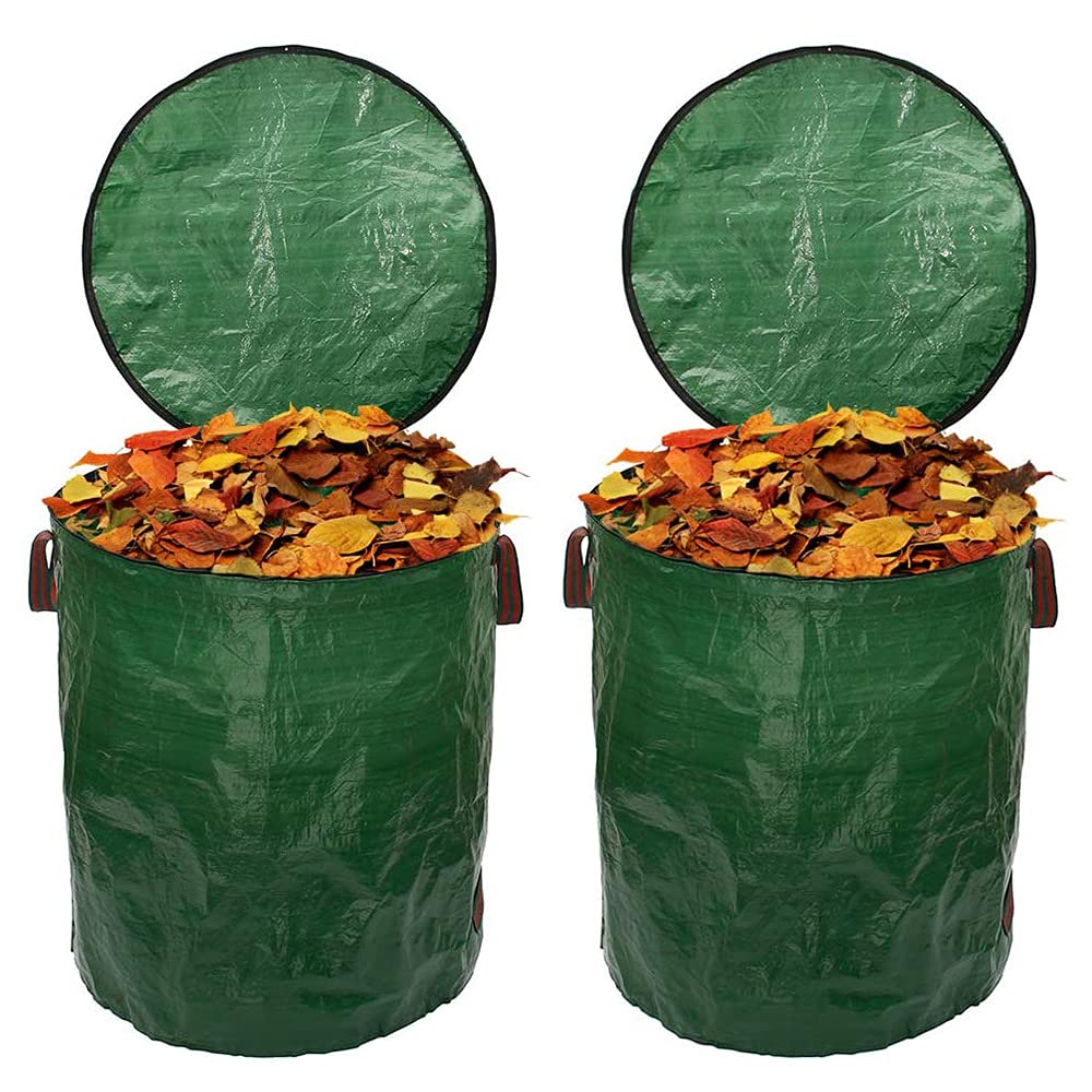 Paquete de 2 bolsas de recogida de hojas caídas de 32 galones con borde, bolsas de basura plegables para patio, polipropileno, impermeables, reutilizables, contenedores hortícolas para patio, camping,