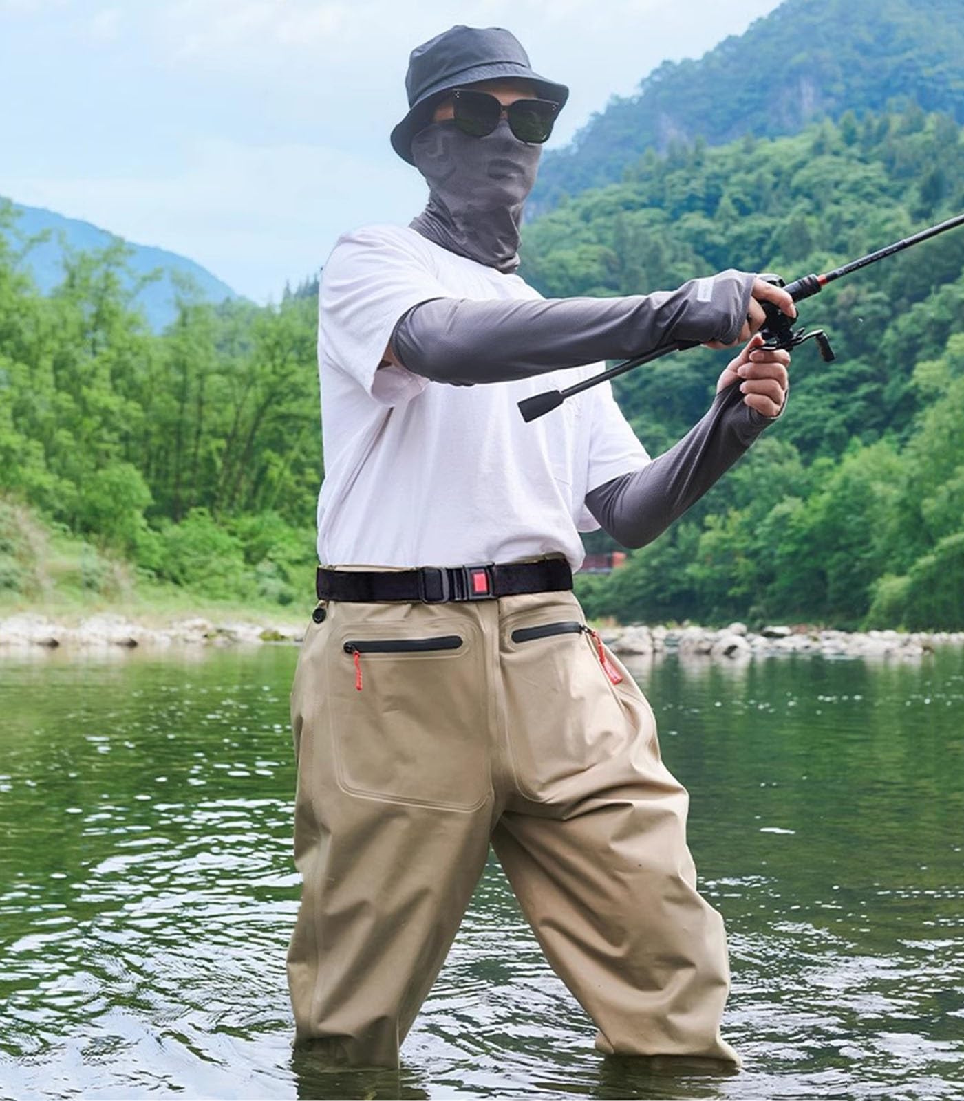 Vadeadores Botas Botas De Pesca con Mosca para Hombre, Botas De Caza Ligeras De Color Caqui con Rodillas Reforzadas De Doble Capa