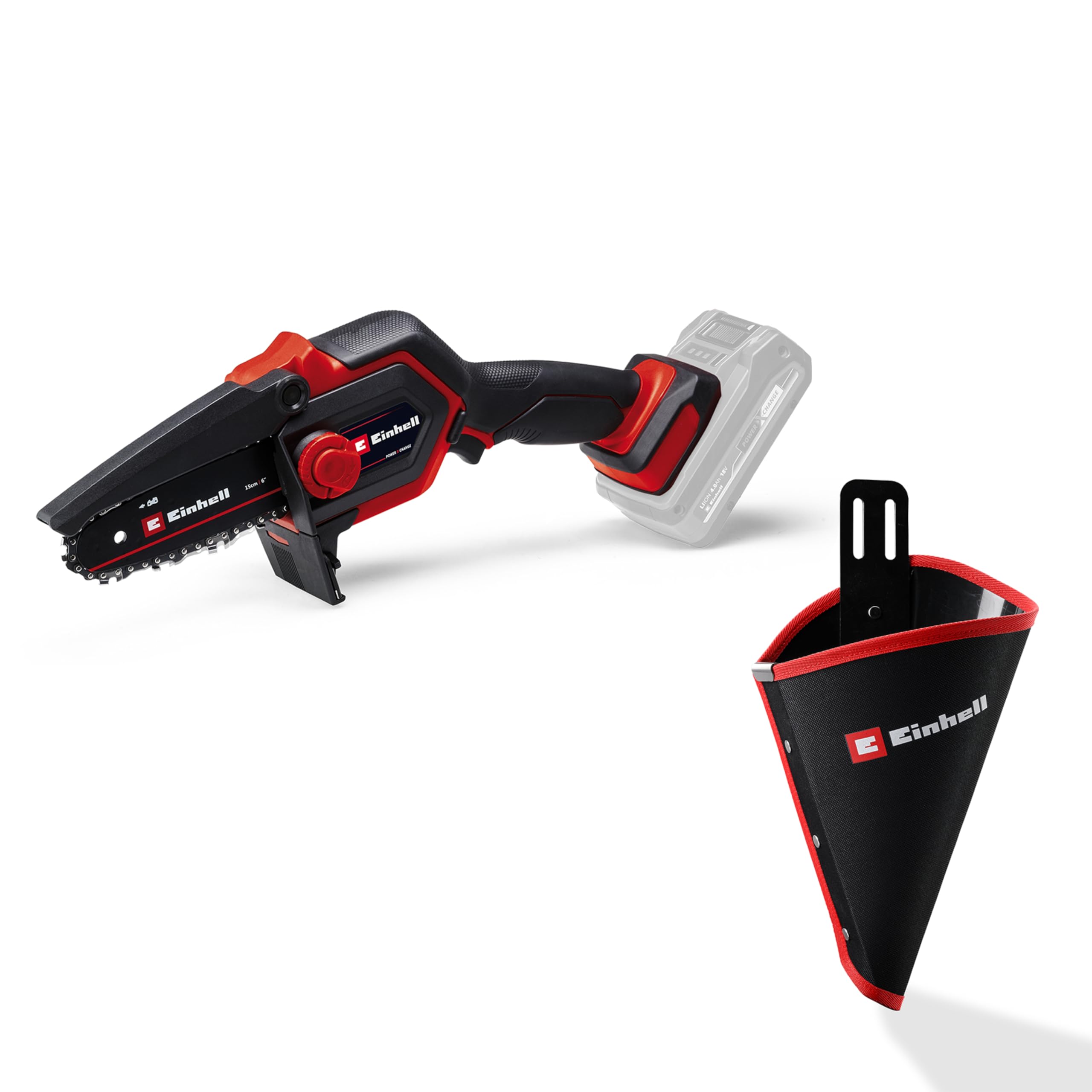 Einhell Akku-Astkettensäge GE-PS 18/15 Li Holster Kit Power X-Change (18 V, Brushless, 12,5 cm Schnittlänge, werkzeugloser Schwert-/Kettenwechsel, inkl. Holster, ohne Akku)