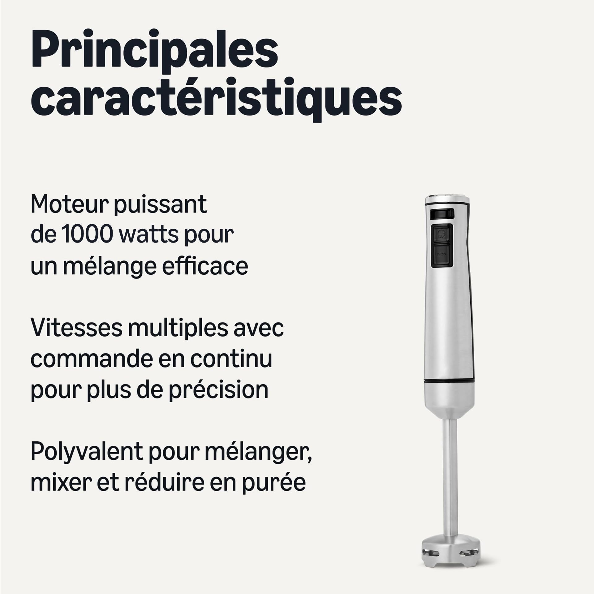 Amazon Basics Mixeur Plongeant Manuel Multivitesse, Cordon d’Alimentation Inclus, 1 000W, Argenté - 3