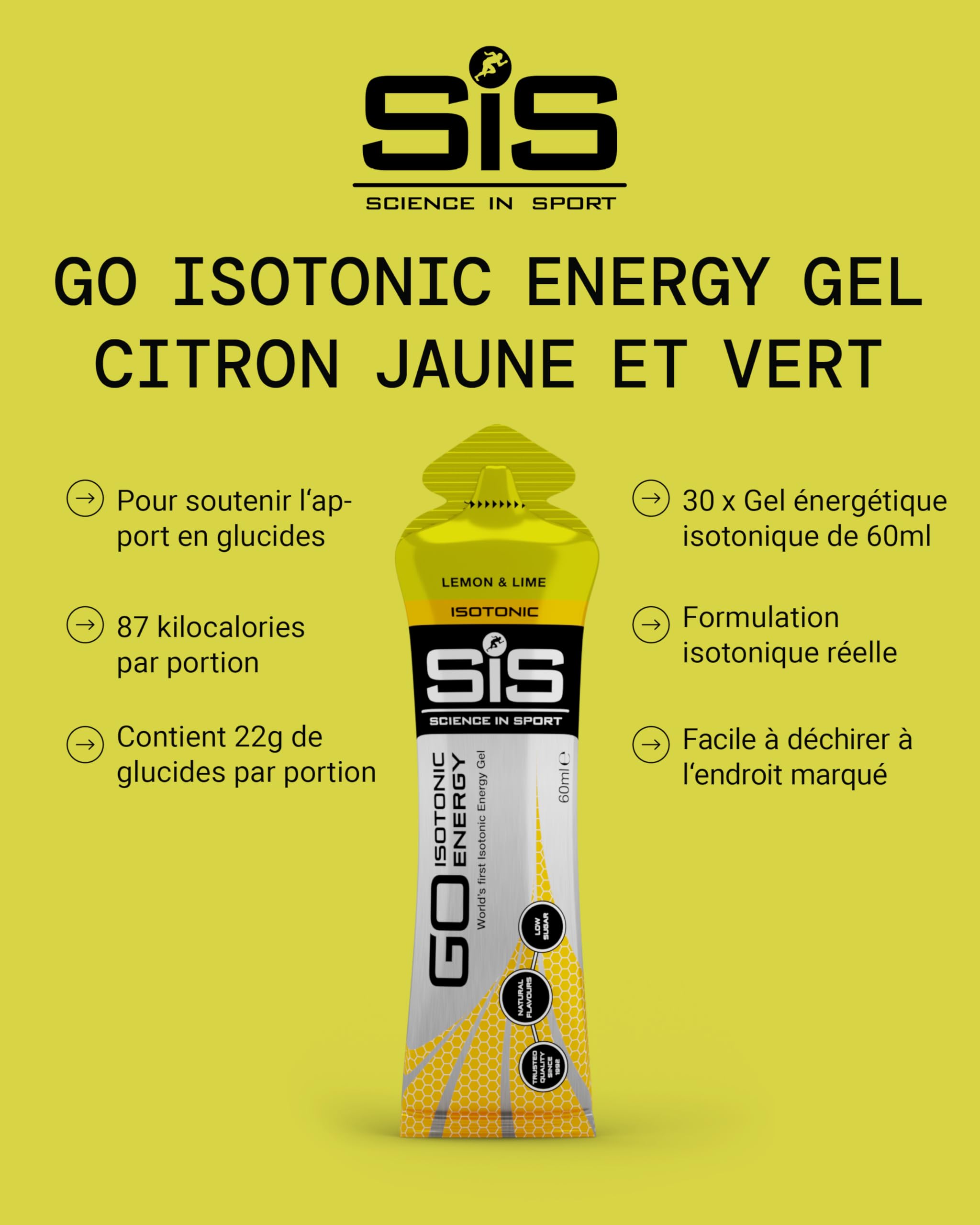 Science in Sport GO Isotonic Energy Gel 30x60ml Lima-limón, Vegano - Formulación isotónica con 22g de carbohidratos, Buen aporte de energía, Alternativa ideal a las bebidas isotónicas