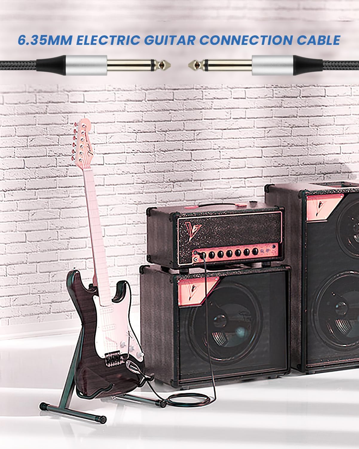 2 Pack Guitar Cable 3 meter/10FT, 6.35mm 1/4 Inch Guitars Amp Cord, Braided Guitar Jack Lead - Image 3