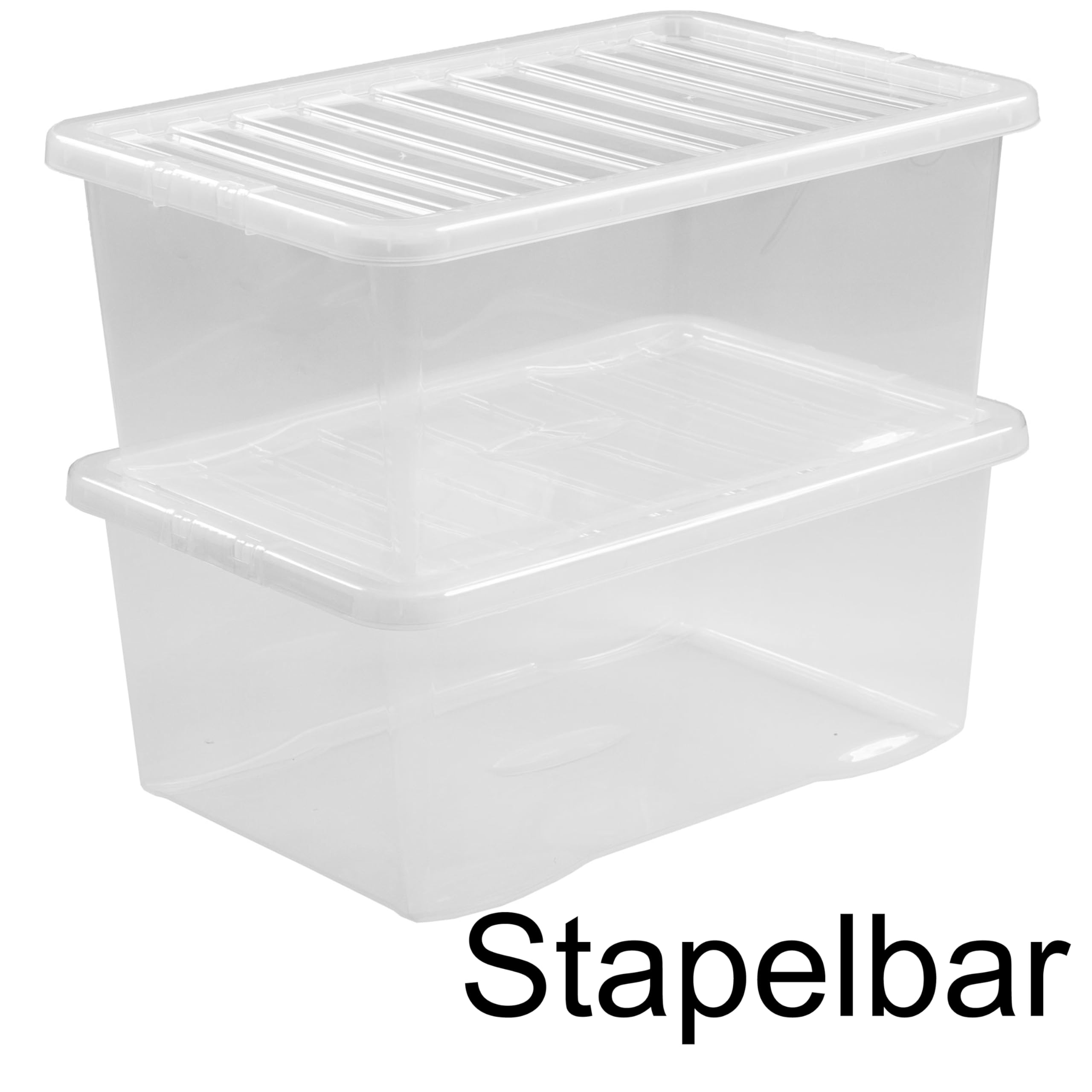 IRIS USA Stapelbare Aufbewahrungsbox Transparent – BPA-frei, Made In USA, 36x20x11 Cm, Mit Deckel & Griff