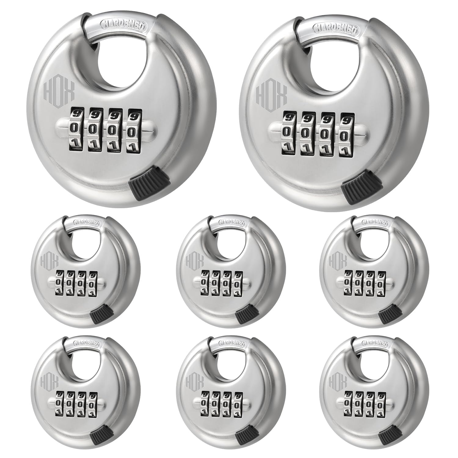 HOX Zahlenschloss, 4-stelliges Scheiben-Vorhängeschloss mit 3/8 Zoll gehärtetem Stahlbügel, 6,4 cm breiter Körper, schlüsselloses robustes Kombinationsschloss für Haspenriegel, Schuppen, Zäune,