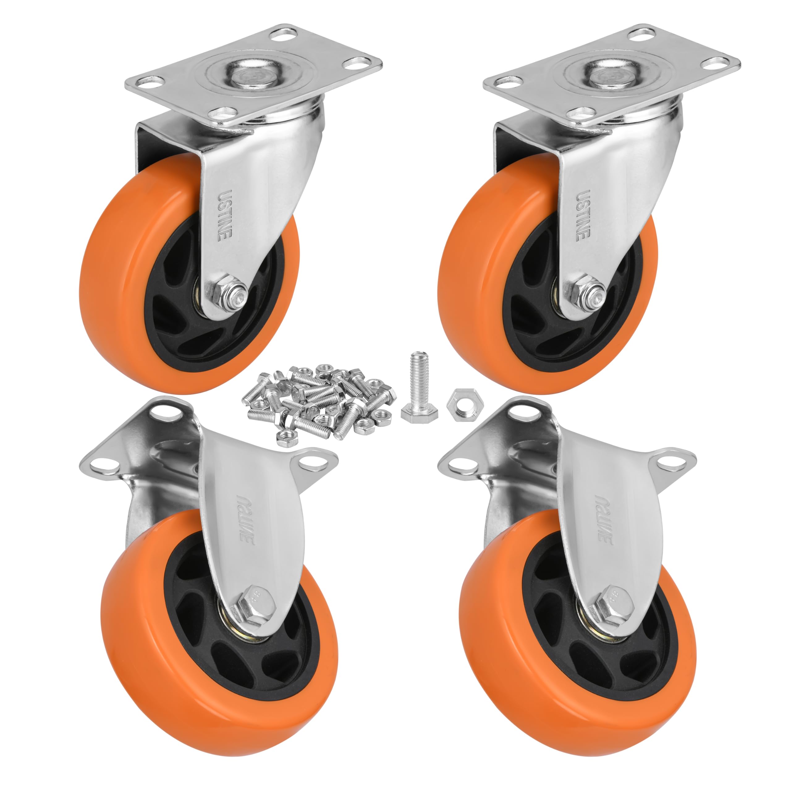 Set di 4 ruote piroettanti da 4 pollici (2 fisse, 2 girevoli), ruote piroettanti a 360 gradi con cuscinetti a sfera, portata 2200 libbre, ruote per mobili, banco da lavoro, carrello, carrello