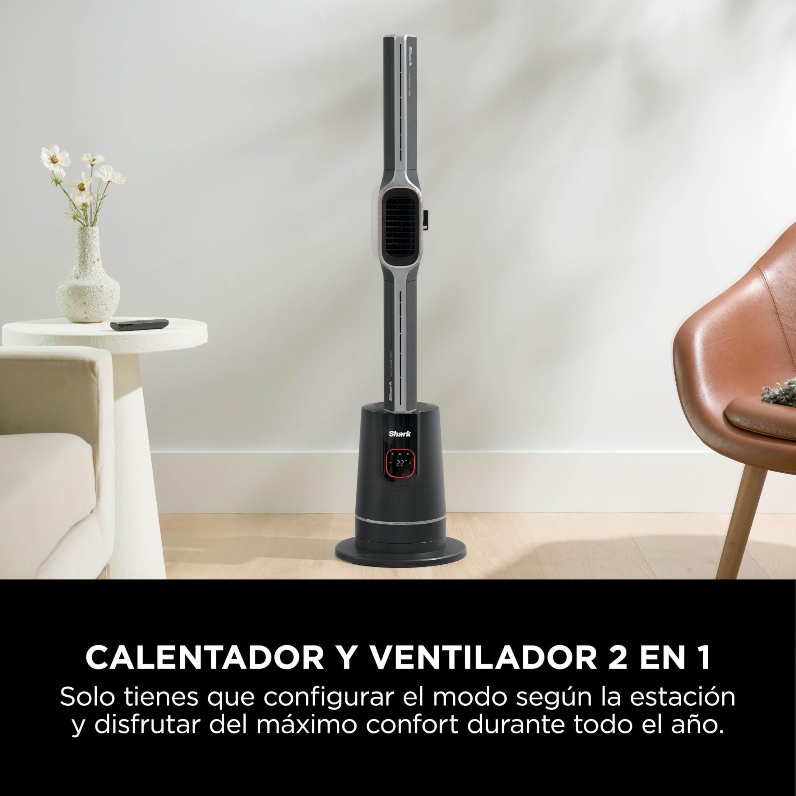 Shark TurboBlade, Ventilador + Calentador 2 en 1, Negro, TH200EU | Ventilador Doble y Calentador, Mando a Distancia
