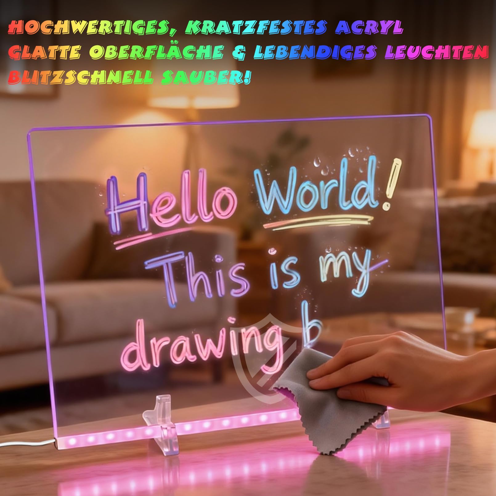 LED Kinder-Zeichenbrett 13 Farben 6 Modi 35x25cm Maltafel Memo Nachtlicht | Bunte LED-Optionen (fest, blinkend, fade) fördern Kreativität und bieten abwechslungsreichen Malspaß für Kinder