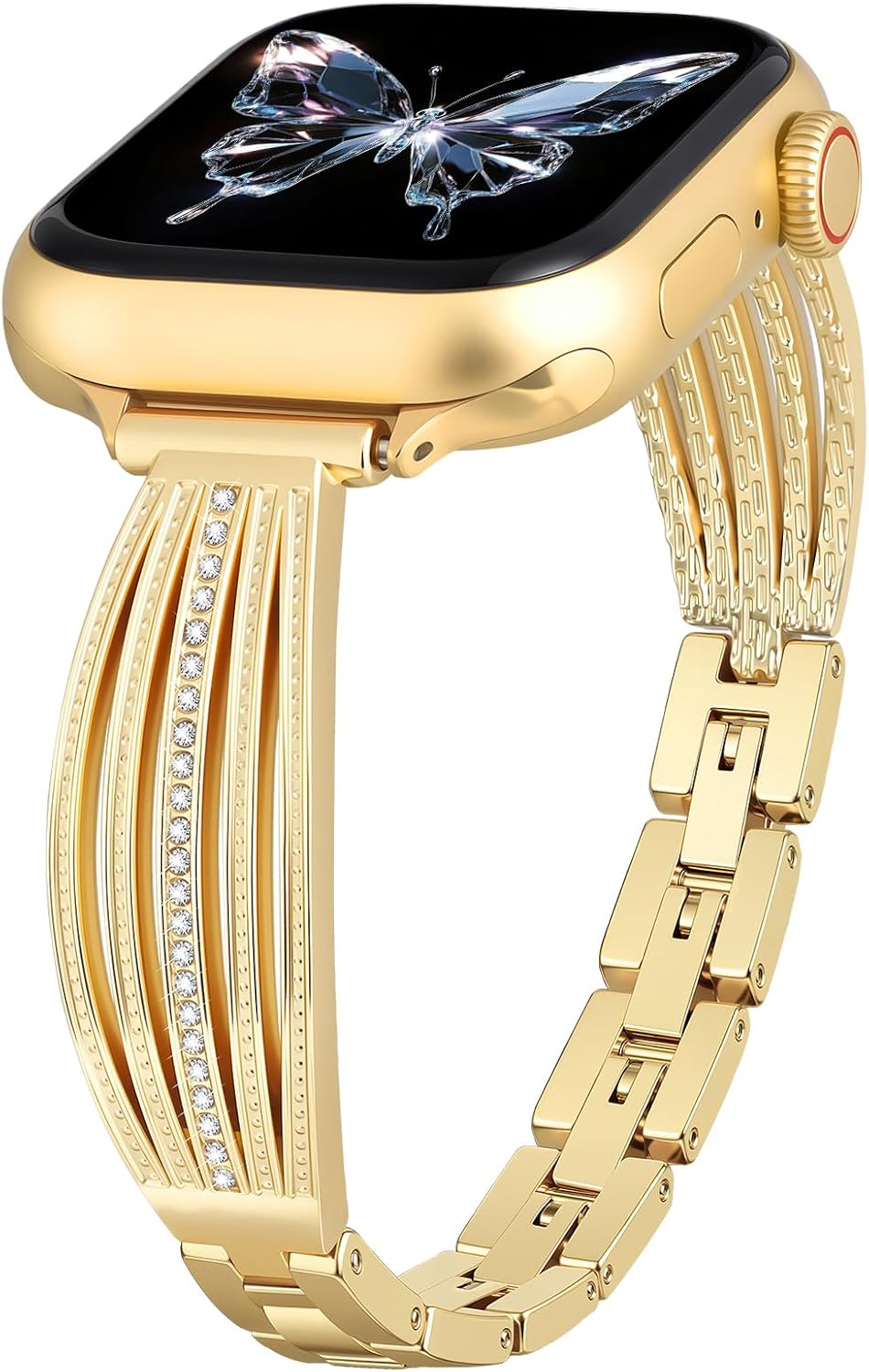 AIRSPO Slim Gold Band Compatible with Apple Watch 38mm/40mm/41mm/42mm Gold Apple Watch Bands for Women Jewelry Bracelet with Bling Diamond for iWatch Bands (Series 11 10 9 8 7 6 5 4 3 SE)