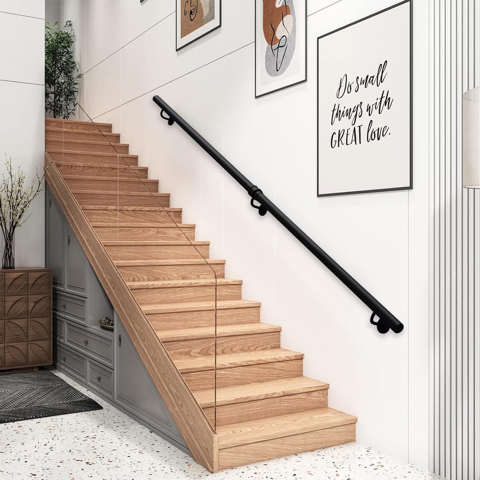 LYGSWDB Barandilla de Hierro galvanizado Negro montada en la Pared para Interiores, Longitudes Ajustables (1m6m), barandilla para Pasillo Tipo Loft y Barra de Seguridad para baño
