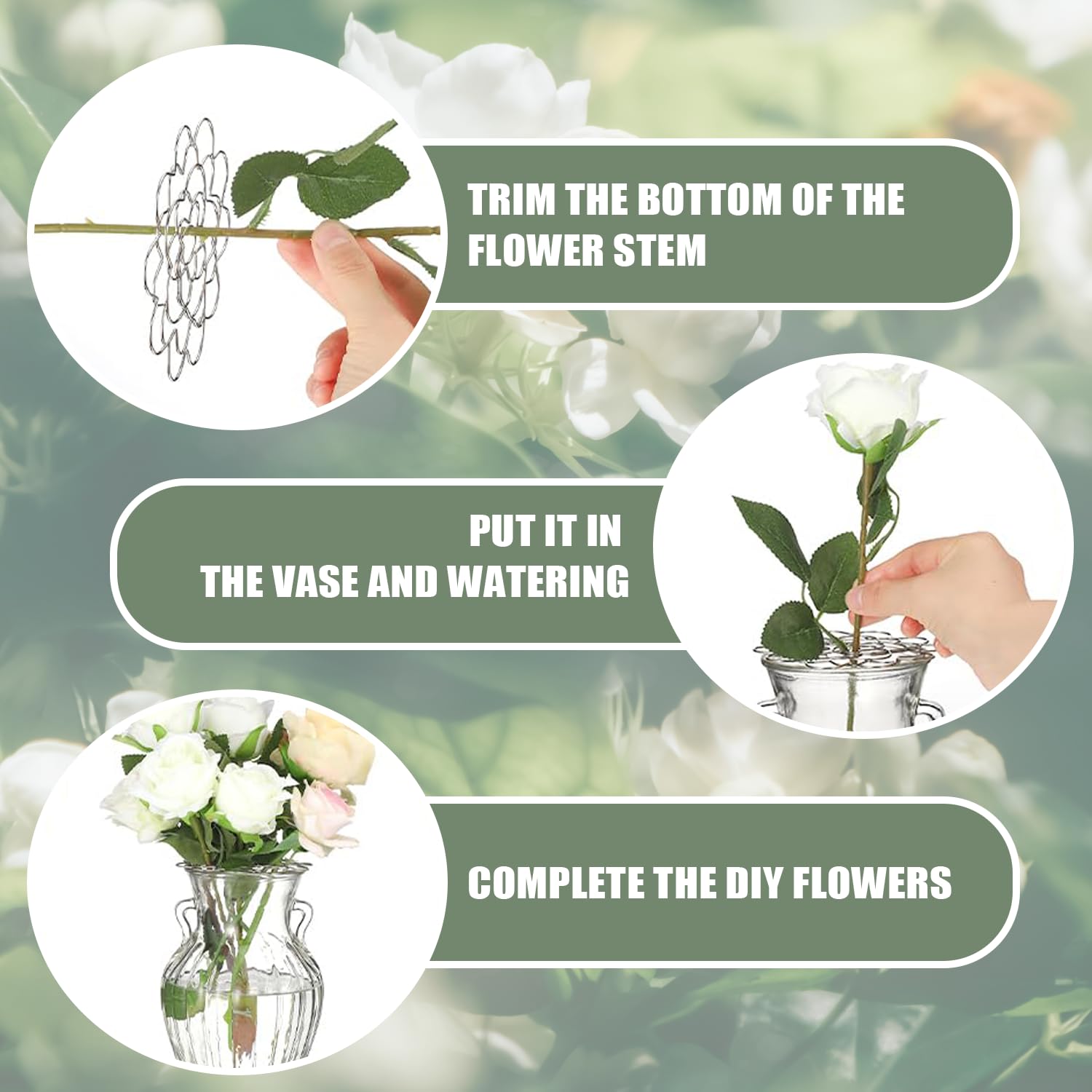 Paquete de 3 herramientas de organización de flores de metal, rejilla de silicona reutilizable para organizar flores, rejilla floral para jarrón para jarrón, tallos florales y ramos de