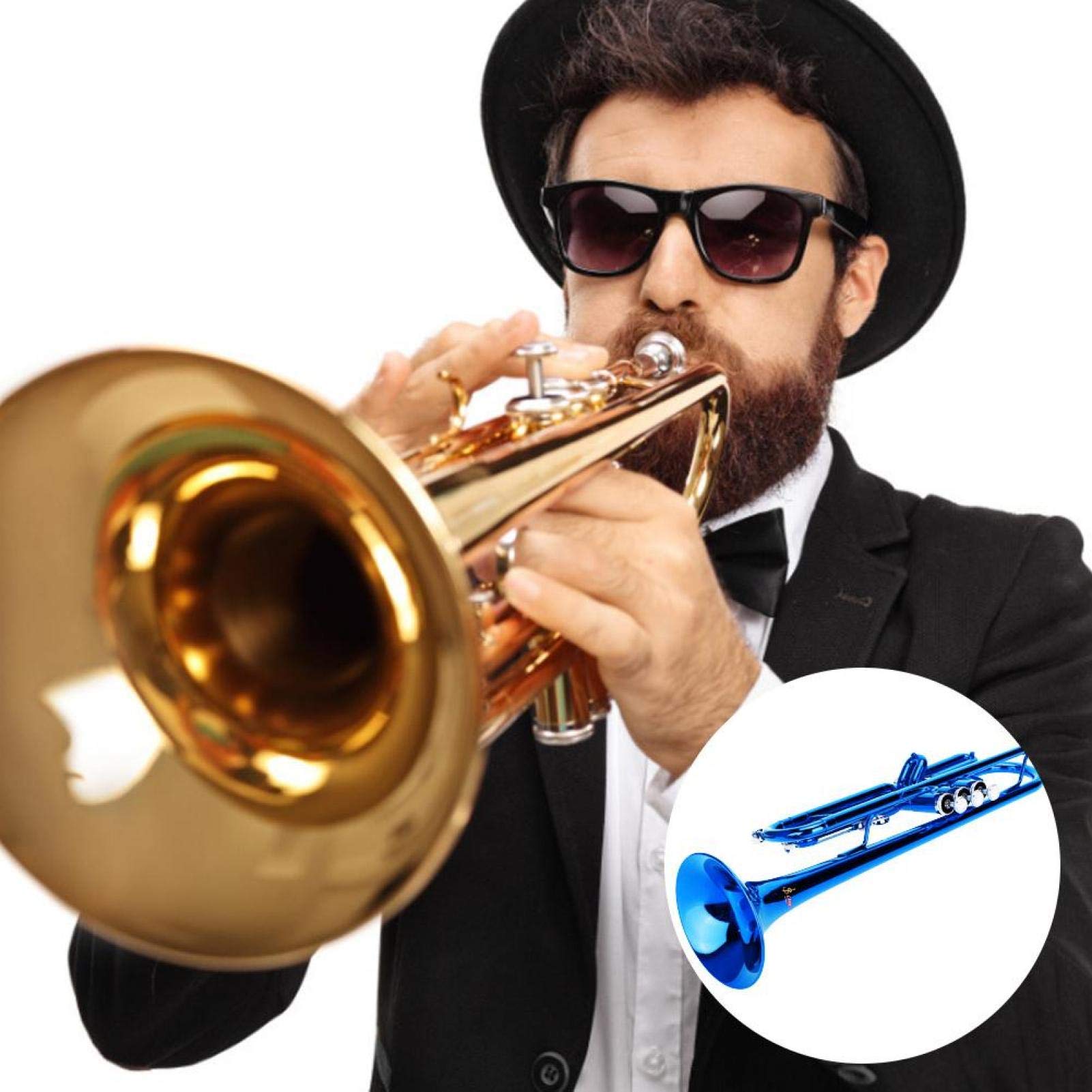 Trompete, professionelle Trompete, professionelles Blastrompetenmusik-Blasinstrument mit Hilfswerkzeugen für Anfänger(Blau)