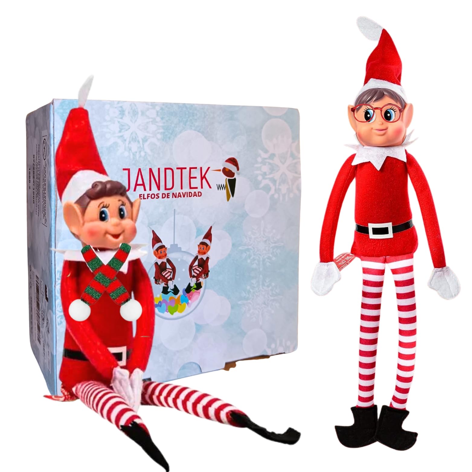 Duo De Lutins Farceurs 43 Cm Décoration Noël - 2 Figurines Chapeau Sourire, Rouge Et Vert, Ambiance Festive