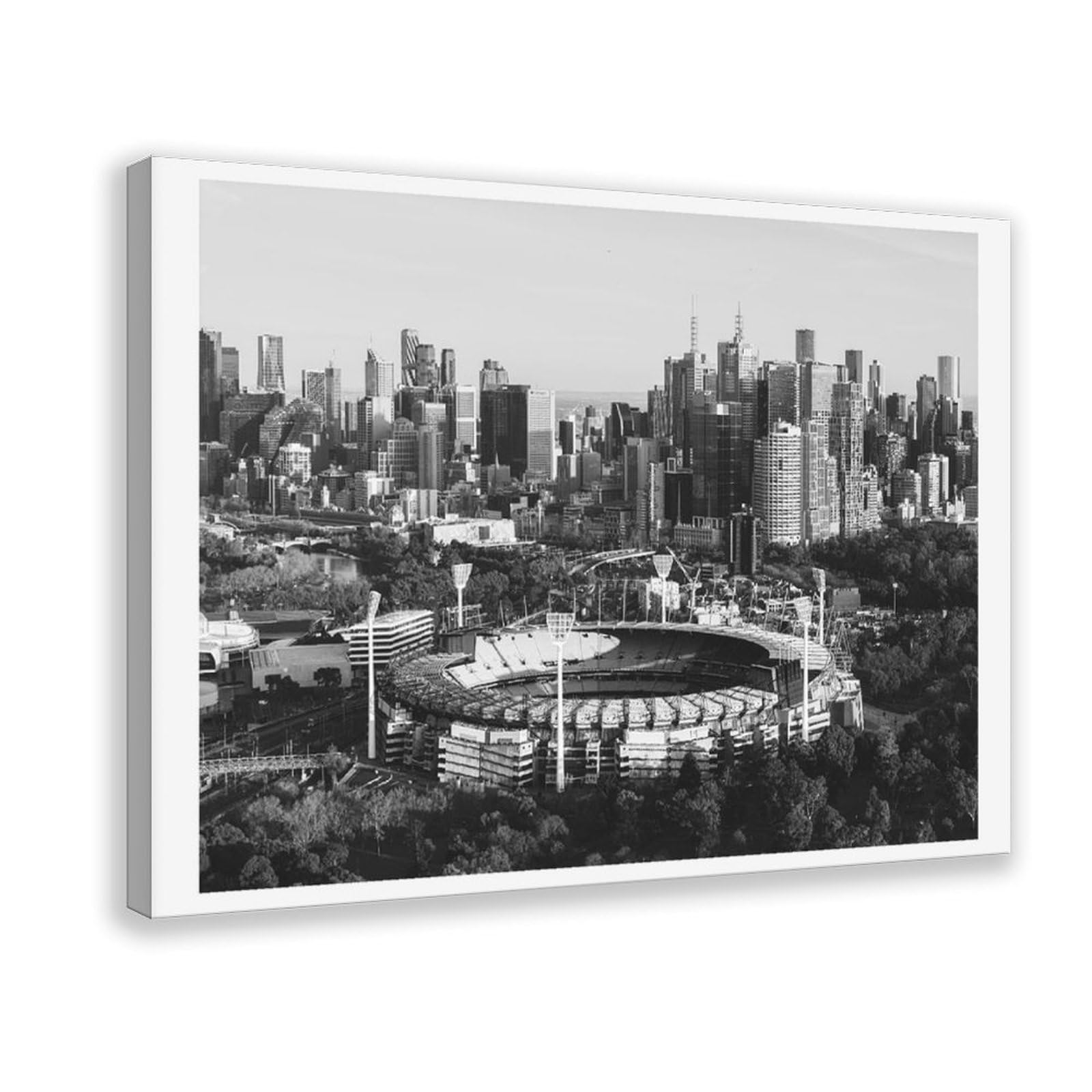 HEYANM Melbourne MCG Aerial Print Black And White Cityscape Canvas Poster Bedroom Office Room Decor Gift Frame 20x30inch