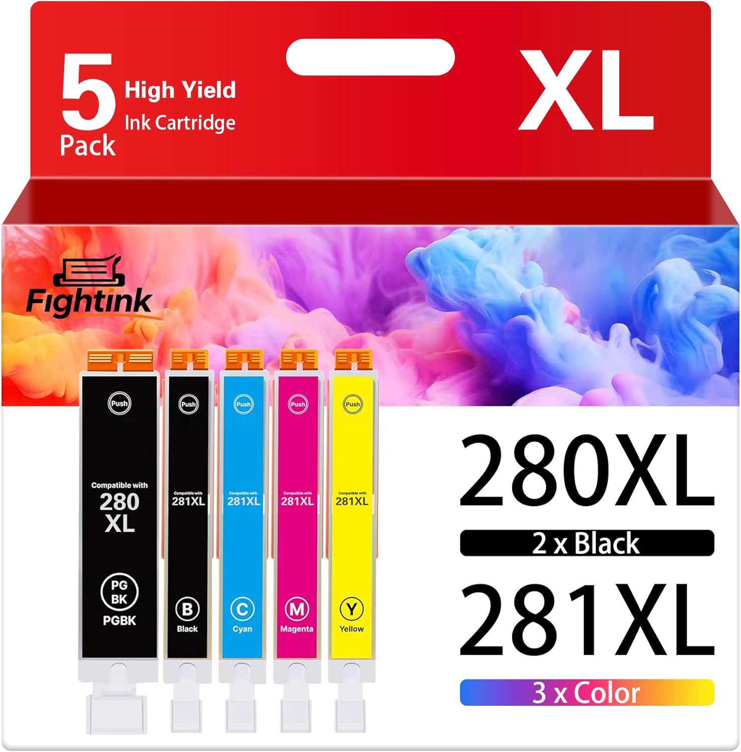 PGI-280 XXL/CLI-281 XXL Ink Cartridge Compatible for Canon 280 281 Ink Cartridges fit for TR8620a Ink Cartridges for Pixma TR8620 TR8620a TS6320 TR7520 TS6120 TS6220 TS8220 TS9520 (5 Packs)