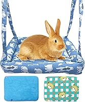 Vista 1 de Hamaca de conejo, columpio para animales pequeños, hamaca colgante con 2 almohadillas, hamaca para mascotas, columpio para conejos, cobayas