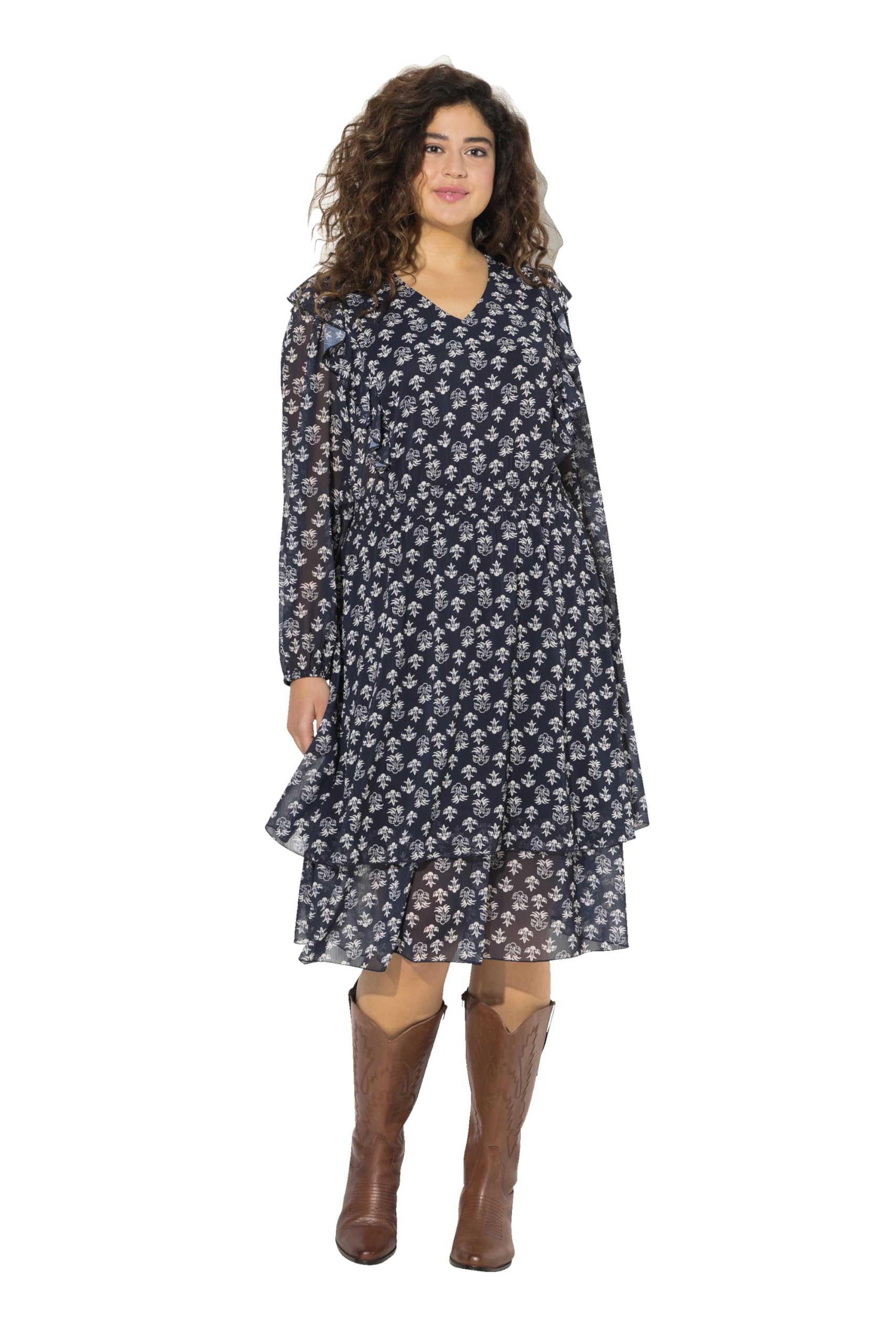 Robe doublée avec ruchés col V : le vêtement fluide qui ne marque pas la taille - 7