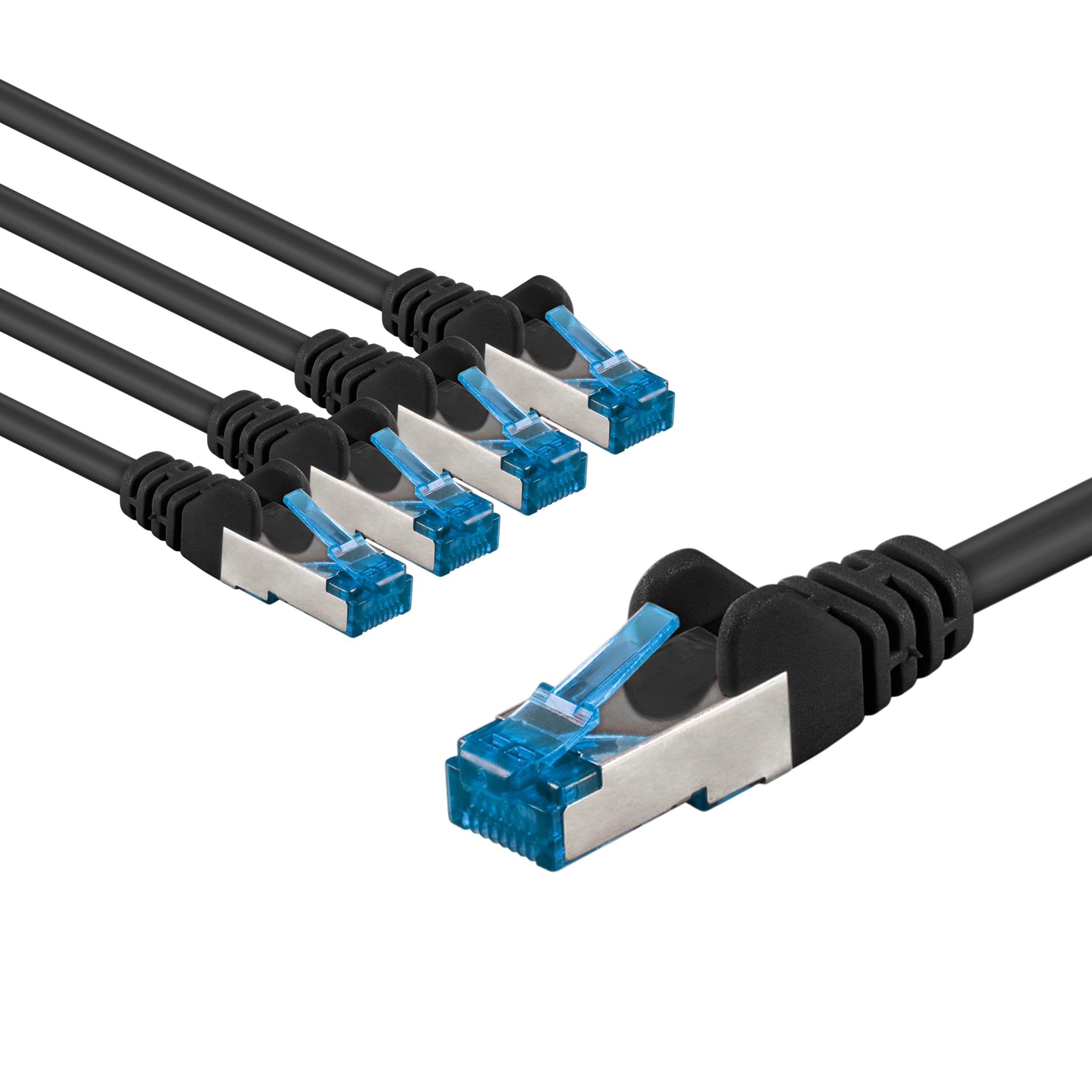 goobay 66041 CAT 6A Network Cable in Set of 5/Patch Cable Shielded S/FTP/CU Ethernet Cable, PiMF, LSZH/Cat 6a Cable with 10Gbits / Black / 5x 2m