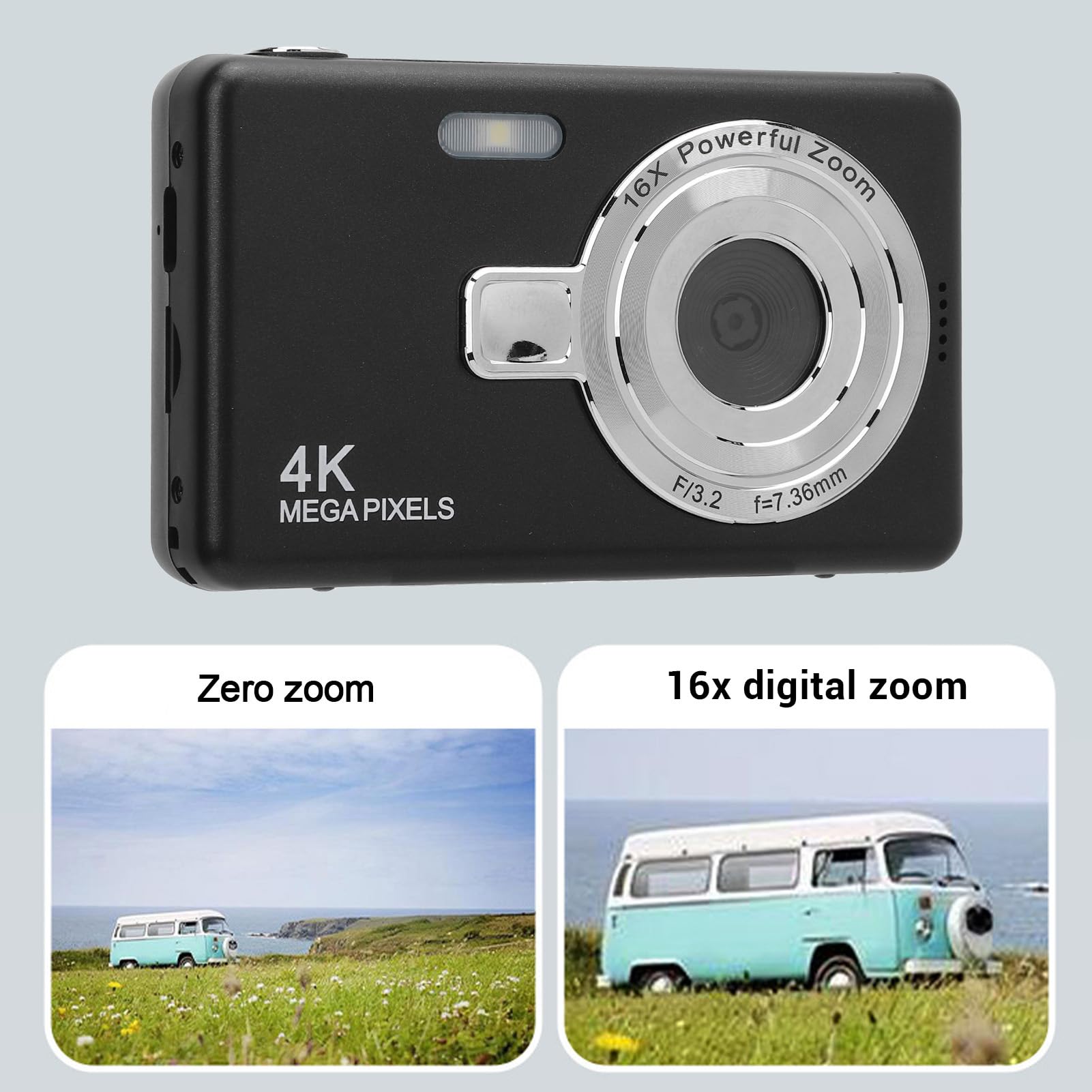 Aparat Cyfrowy 4K, Q12 50 MP Punkt Cyfrowy i Kamera Strzelania z 16 -krotnym Zoomem, Ekranem 2,4 -calowym HD, Małym Vintage Antyokrtującym Kamera dla Studentów Podróżnych dla