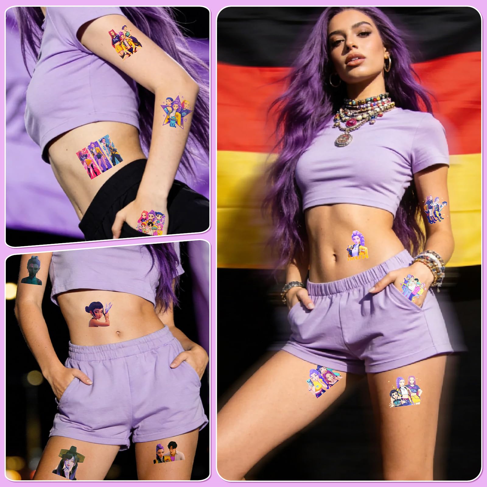 Tatouages Temporaires Kpop, Hunters Lot de 25 Feuilles de Tatouages Temporaires pour Enfant, Huntri Tatouages Cartoon Amovibles, Tattoos Temporaires Hunters - 5