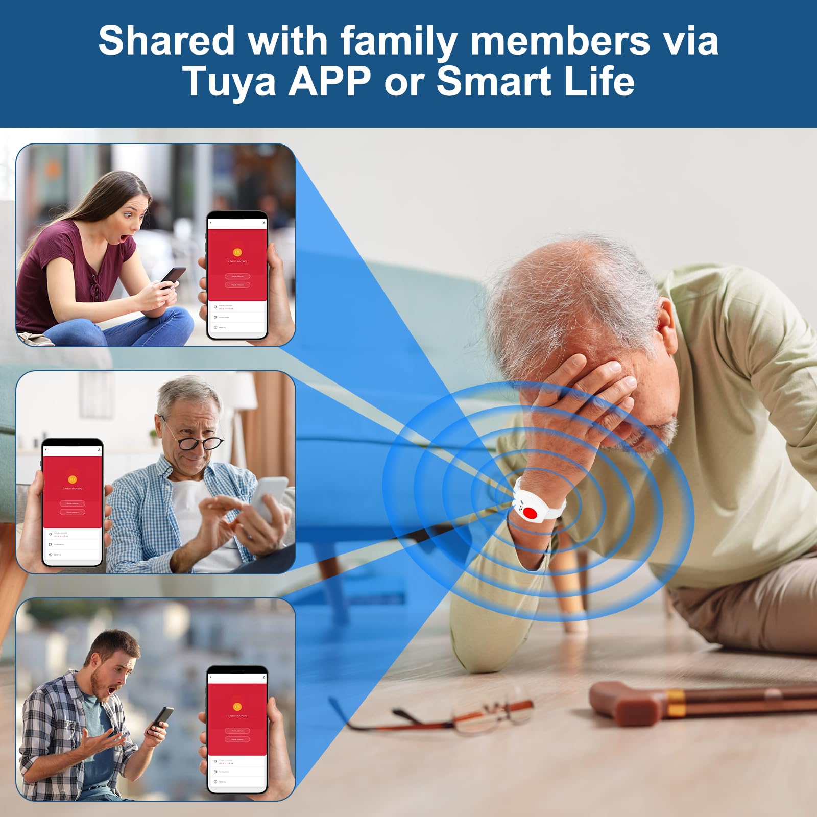 Boton Emergencia Ancianos,Avisador Personas Mayores,WIFI Boton Llamada Emergencia para Pacientes/ Ancianos/ Niños/ Mujeres embarazadas (2 botones de llamada SOS 1 receptor)