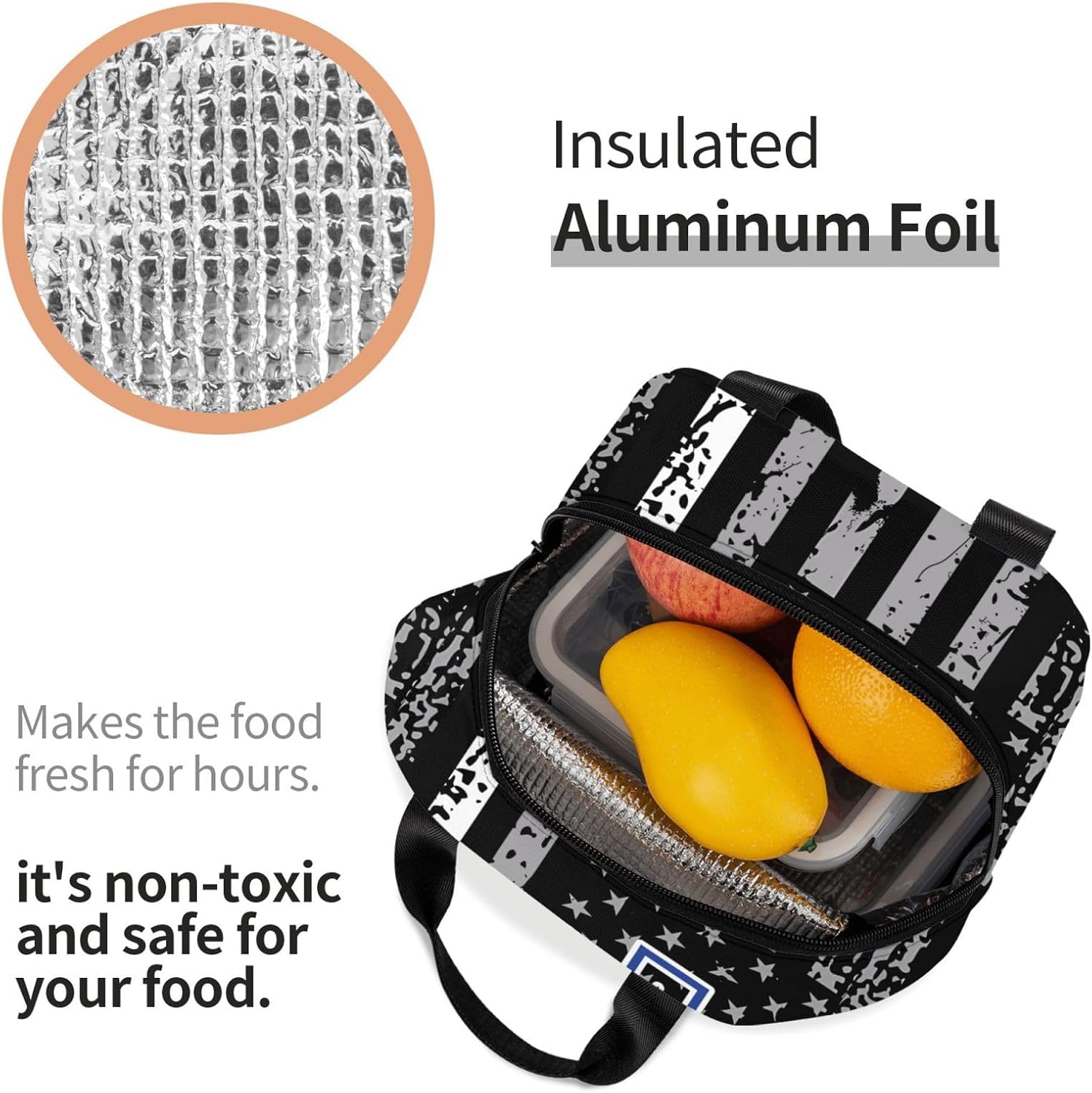 Thin White Line EMS Paramedic American Flag Insulated Lunch Box Large Capacity Thermal Lunch Bag Cooler Lunch Meal Tote Bag Reusable Handbag With Front Pocket For Work Picnic Travel Hiking