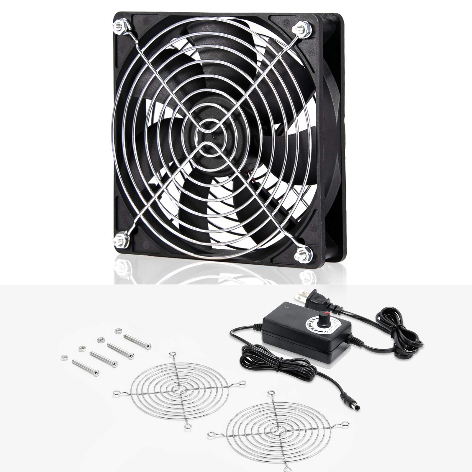 Ventilador alimentado por CA de 4.724 in 110V 115V 120V con controlador de velocidad DC 3V a 12V, para router receptor DVR PlayStation Xbox Component Cooling 7
