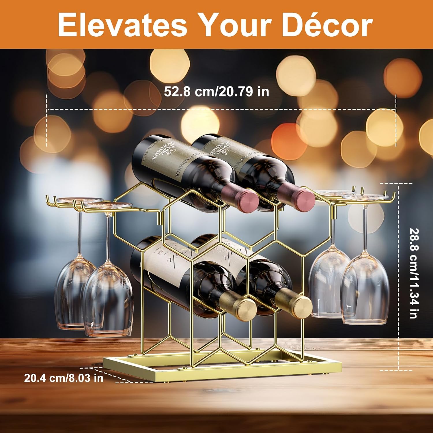 B4Life Countertop Wine Rack, Wine Rack with Glass Holder 8 Bottles image 2