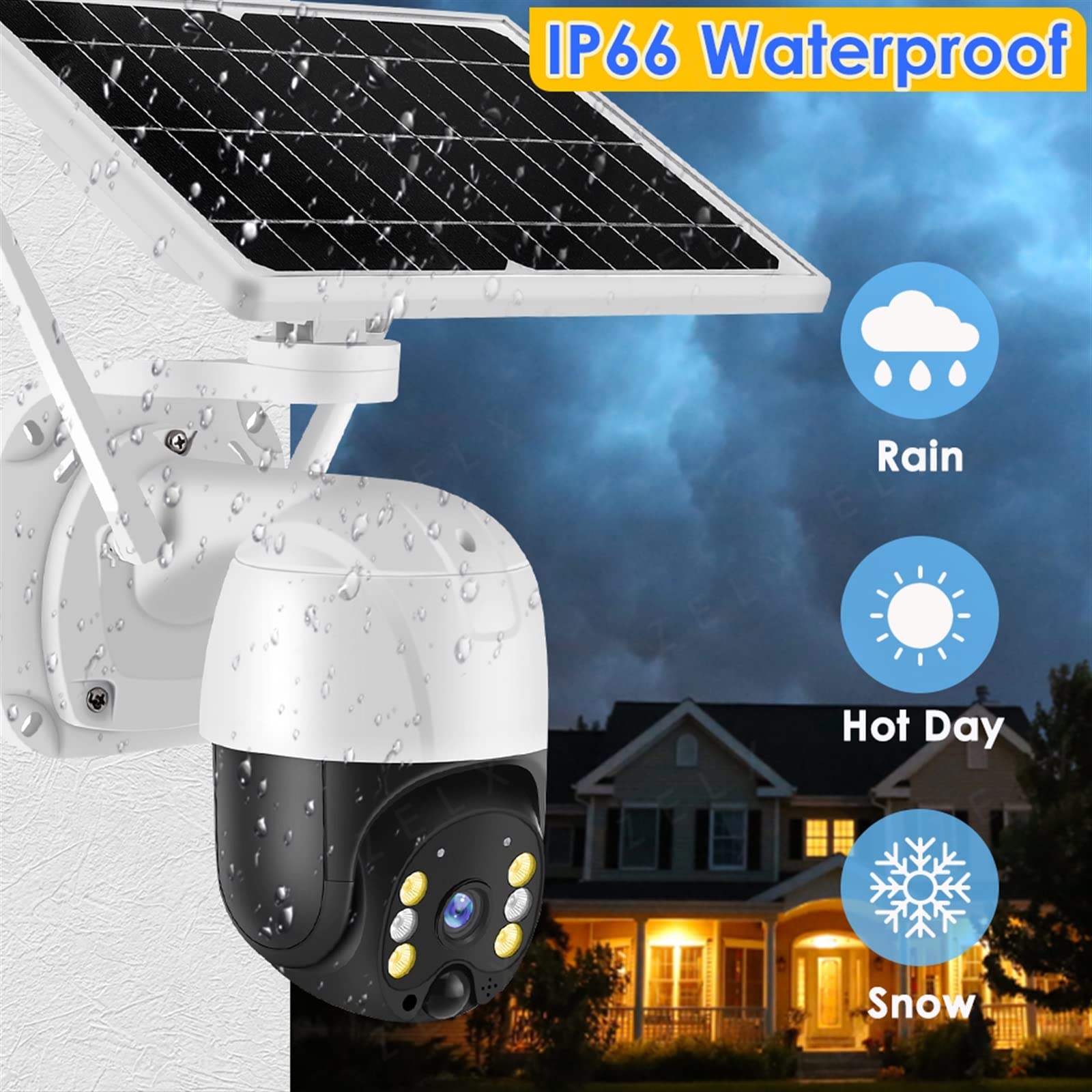 Telecamera Wifi Esterno, Telecamera IP solare 3MP 4G Videosorveglianza Batteria esterna Telecamera di sicurezza CCTV Audio bidirezionale Vista a 360° 2K Impermeabile ,Sicurezza, Antifurto(3MP 4G Camer