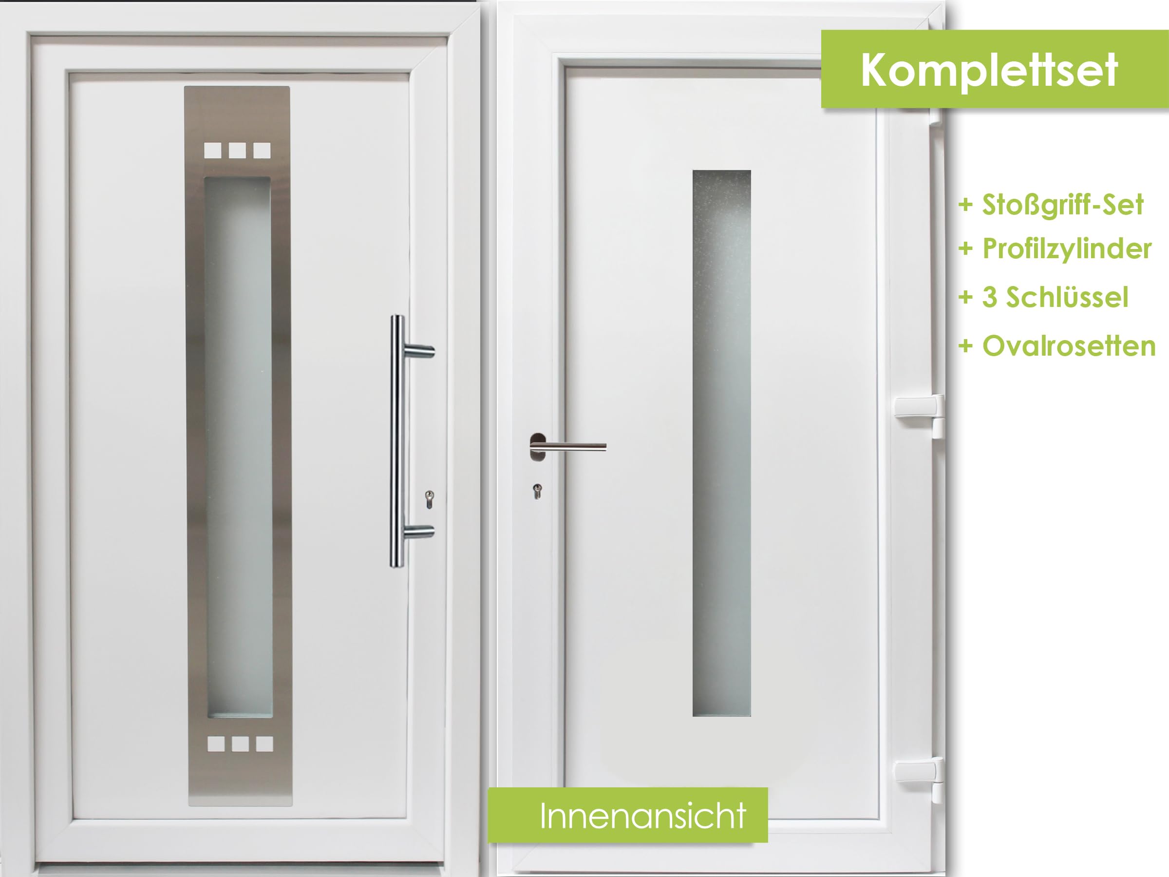 Kunststoff Haustür nach Maß Kellertür Lugana Size weiß DIN rechts nach innen öffnend mit Stoßgriff-Set