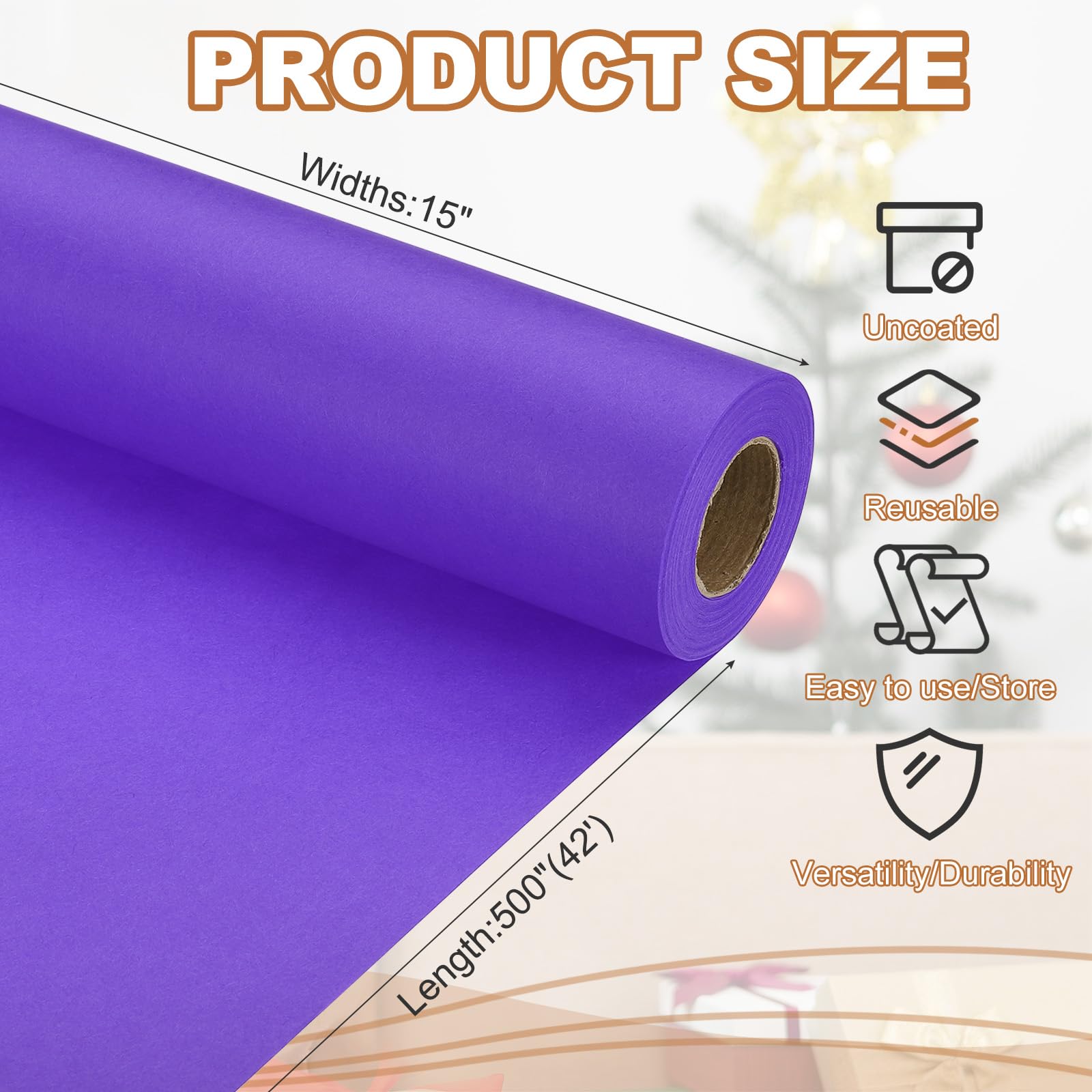 PATIKIL Wrapping Paper, 15" x 500"(42') 70 GSM Craft Paper Roll Kraft Packing Paper for Poster Bulletin Board Gift Wrapping - Image 2