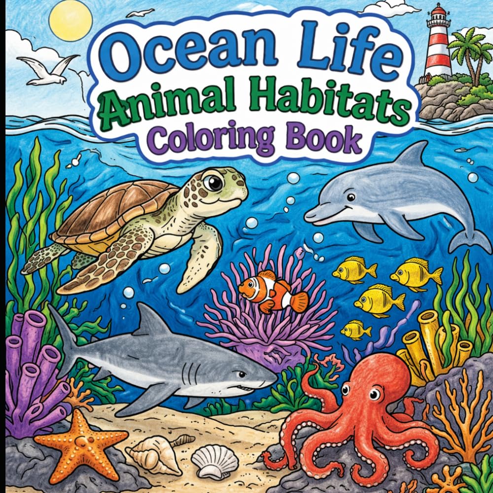 Ocean Life Animal Habitats Coloring Book