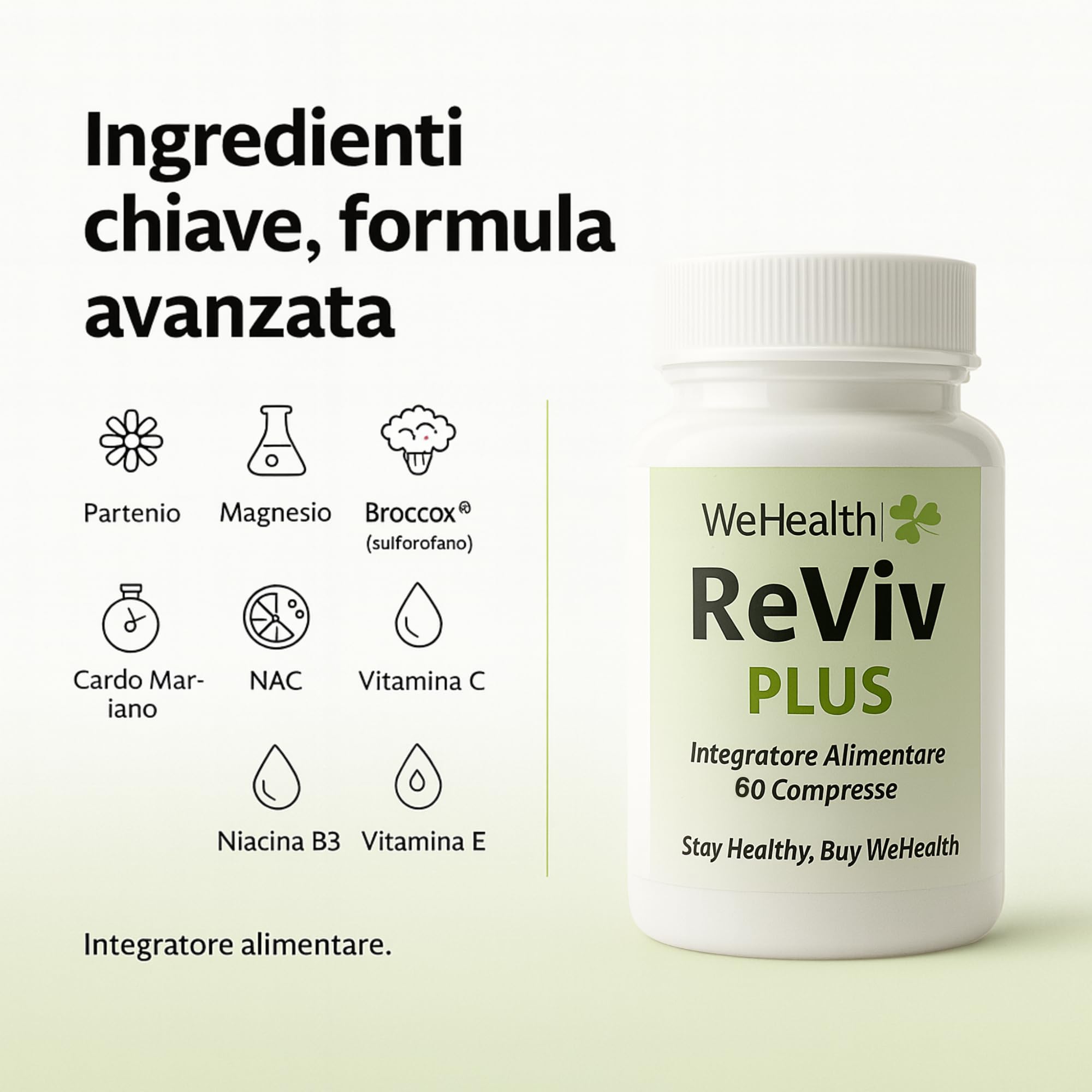 ReViv Plus MAXI - Sconfigge i Postumi da Alcolici (Hangover) - Integratore Alimentare con Partenio, Cardo Mariano, Broccox®, Vitamine C ed E, Magnesio, Zinco e N-acetil-L-cisteina