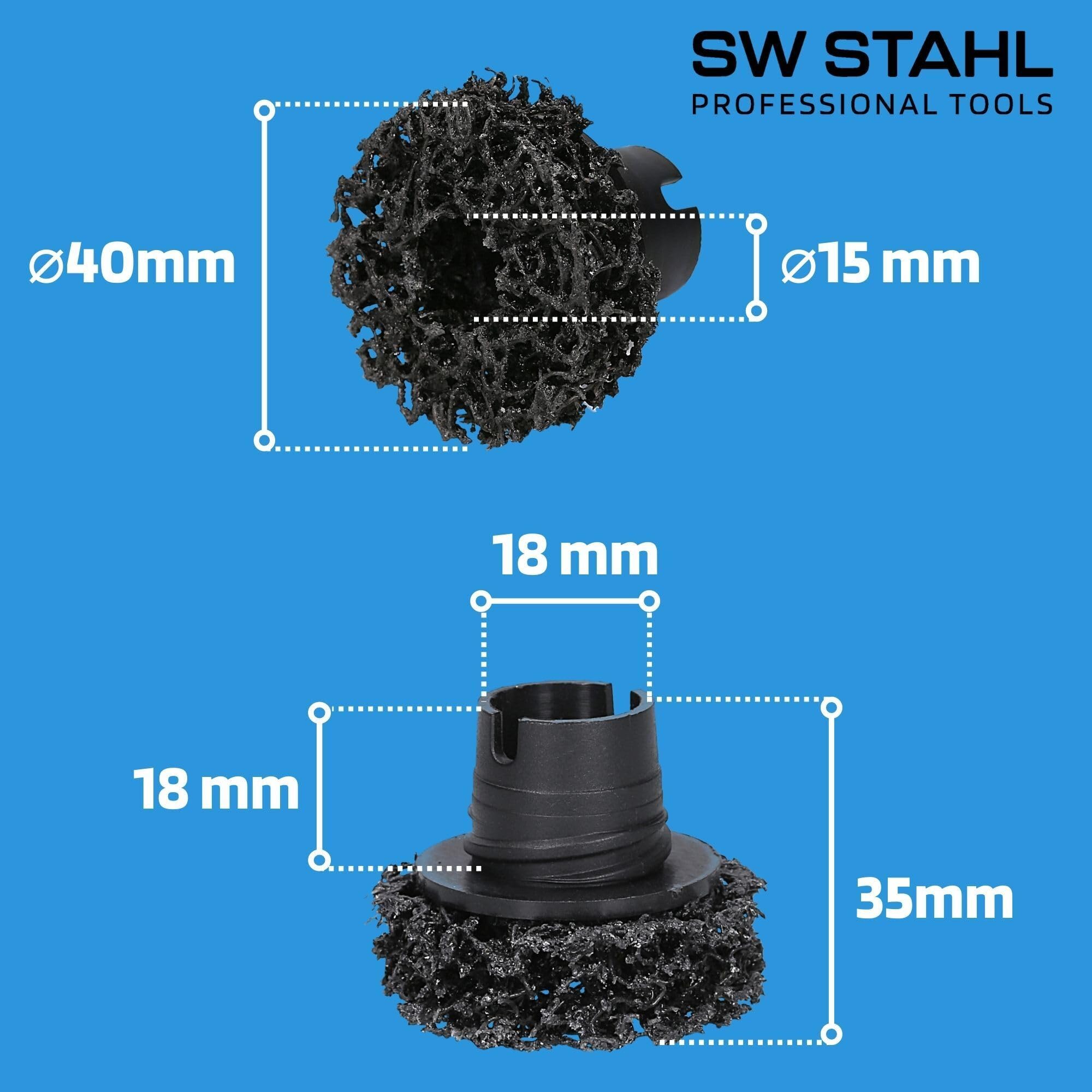 SW-Stahl 10359L-2 Ersatzreinigungsscheiben für Radnabenschleifer - 6 Stück | Schleifscheiben 40 mm Ø - Ersatzbürsten zur Rostentfernung - Zubehör für Radnaben-Reinigungsbürste Set 10359L