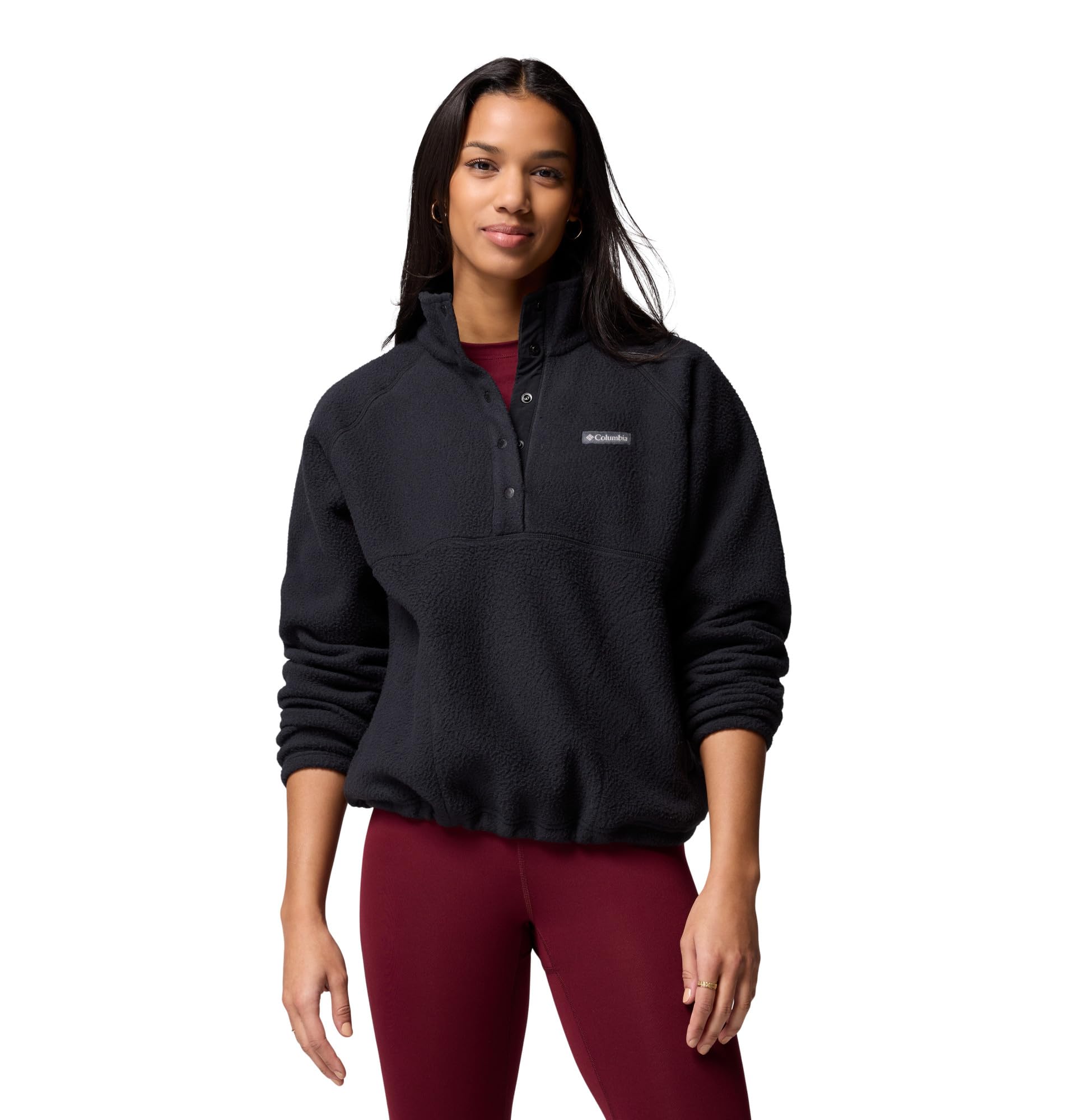 Columbia Women's Jasper Ridge Pebbled Fleece Half Snap, Fleece Pull Over, Black, Large