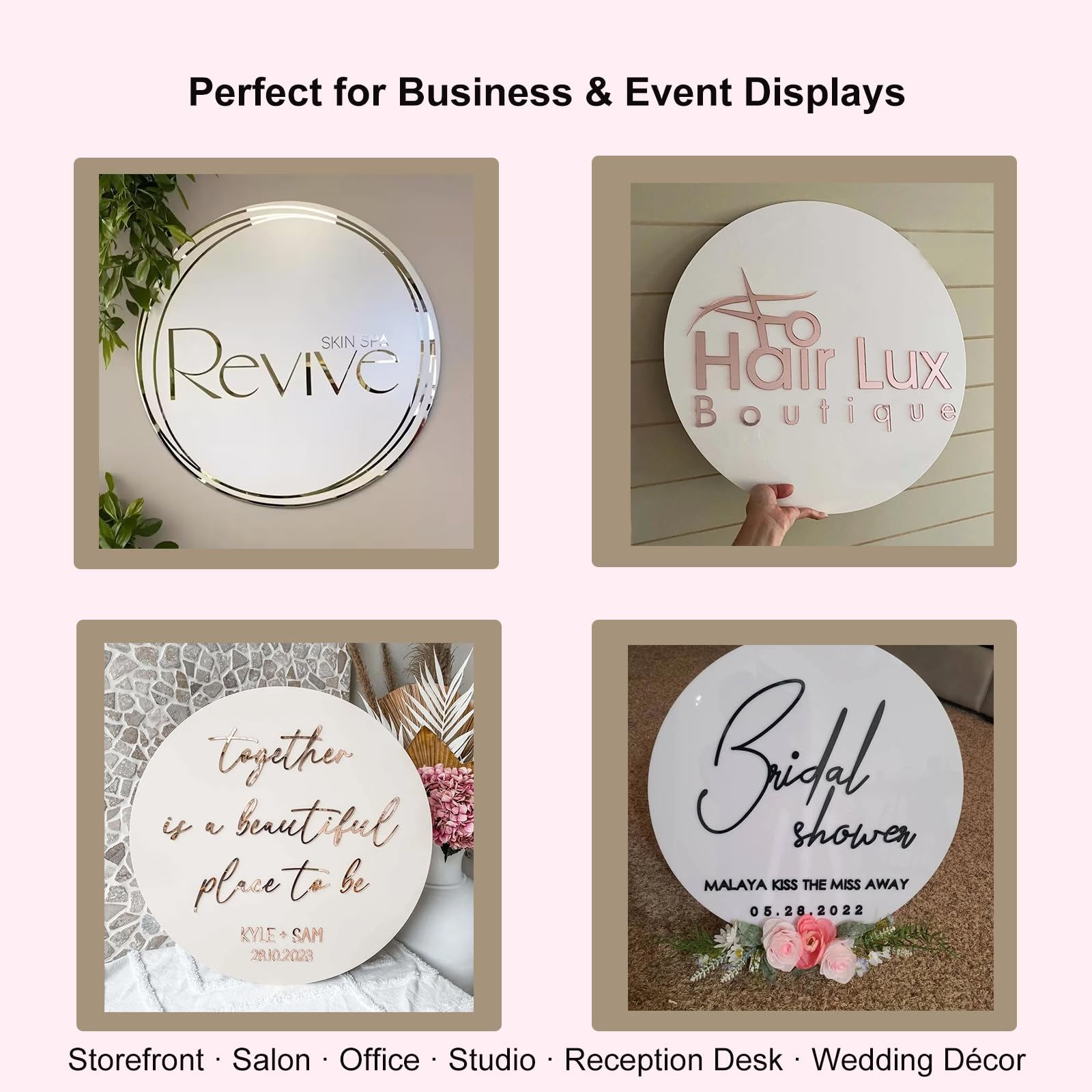 Personalisiertes Acryl-Business-Logo-Schild, 3D-Wandschild für Schaufenster, Büro oder Salon, 30,5–81,3 cm Größenoptionen (weiß)