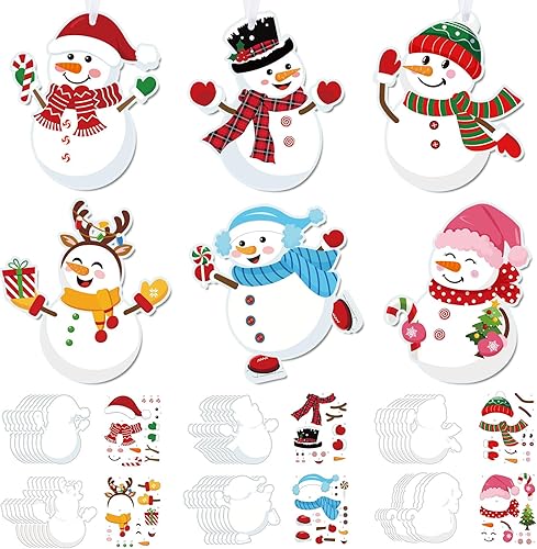 Pasimy Kit de manualidades de Navidad de 48 piezas – Adornos de árbol y muñeco de nieve para niños – Suministros para manualidades