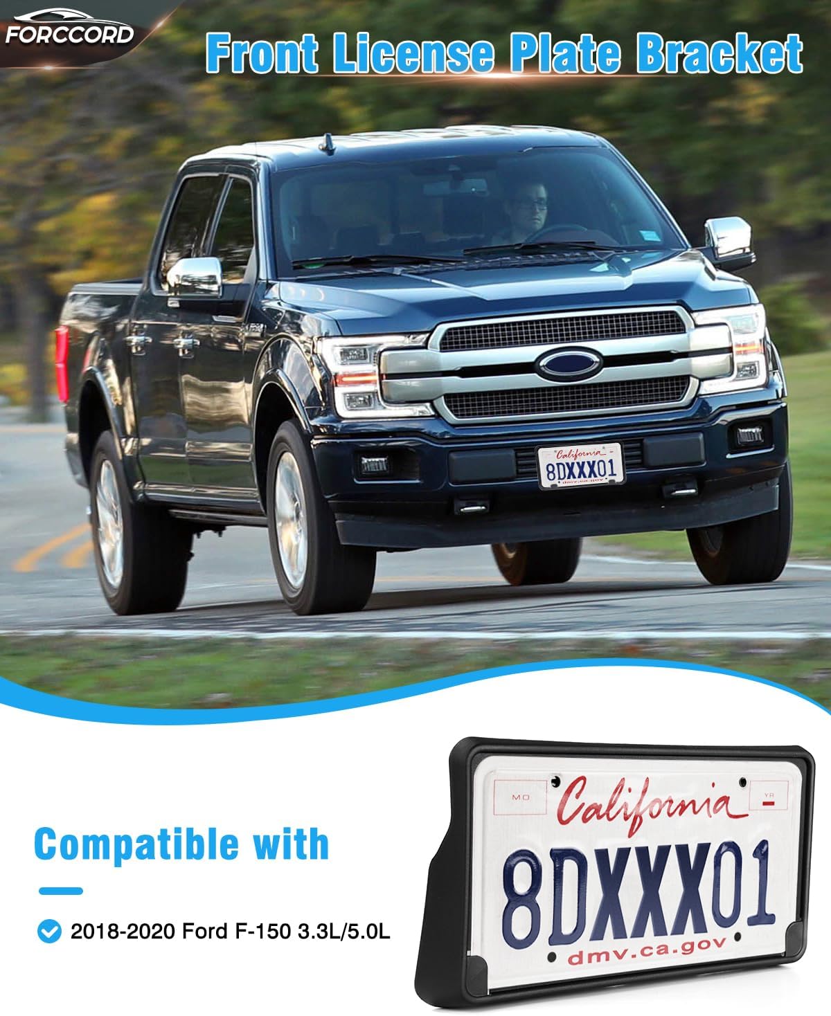 License Plate Frame for Ford F-150 2018 2019 2020,Front License Plate Bracket Holder Mount Replacement FO1068180 JL3Z17A385AA(May not Fully fit Your Model. See Pic 2 for Details)